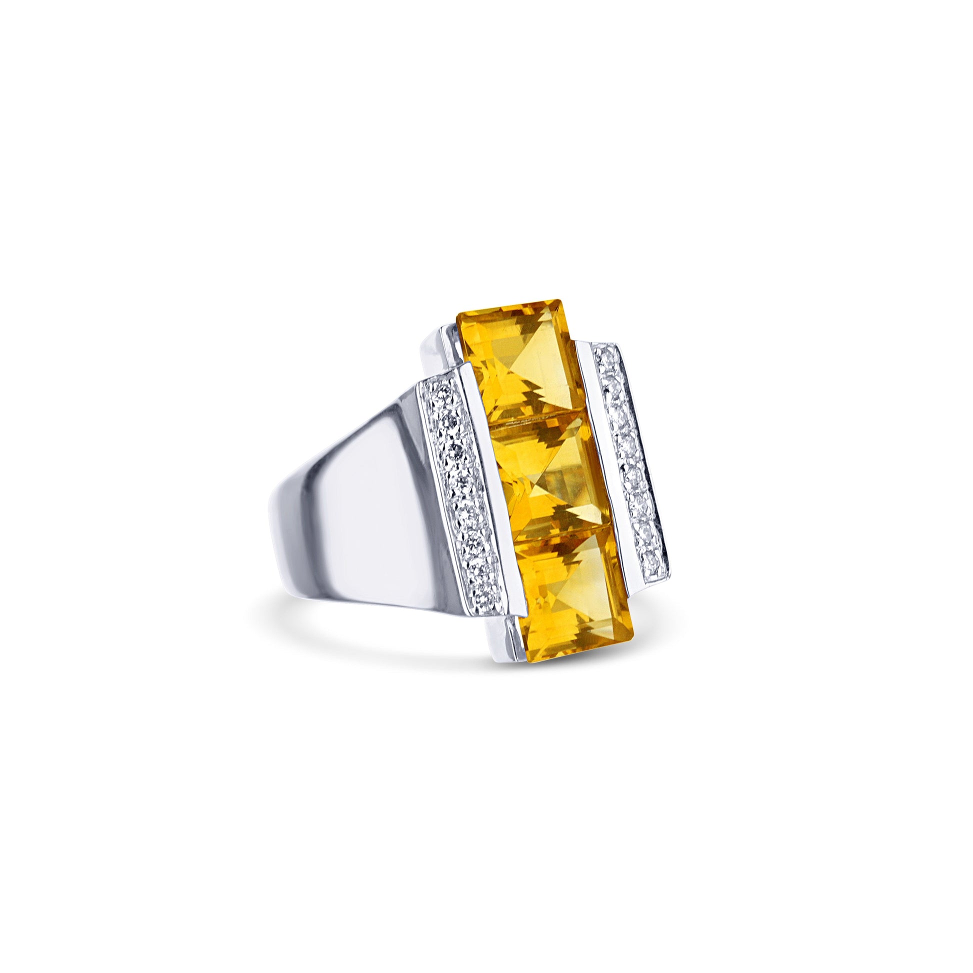 14K White Gold Citrine And Diamond Ring