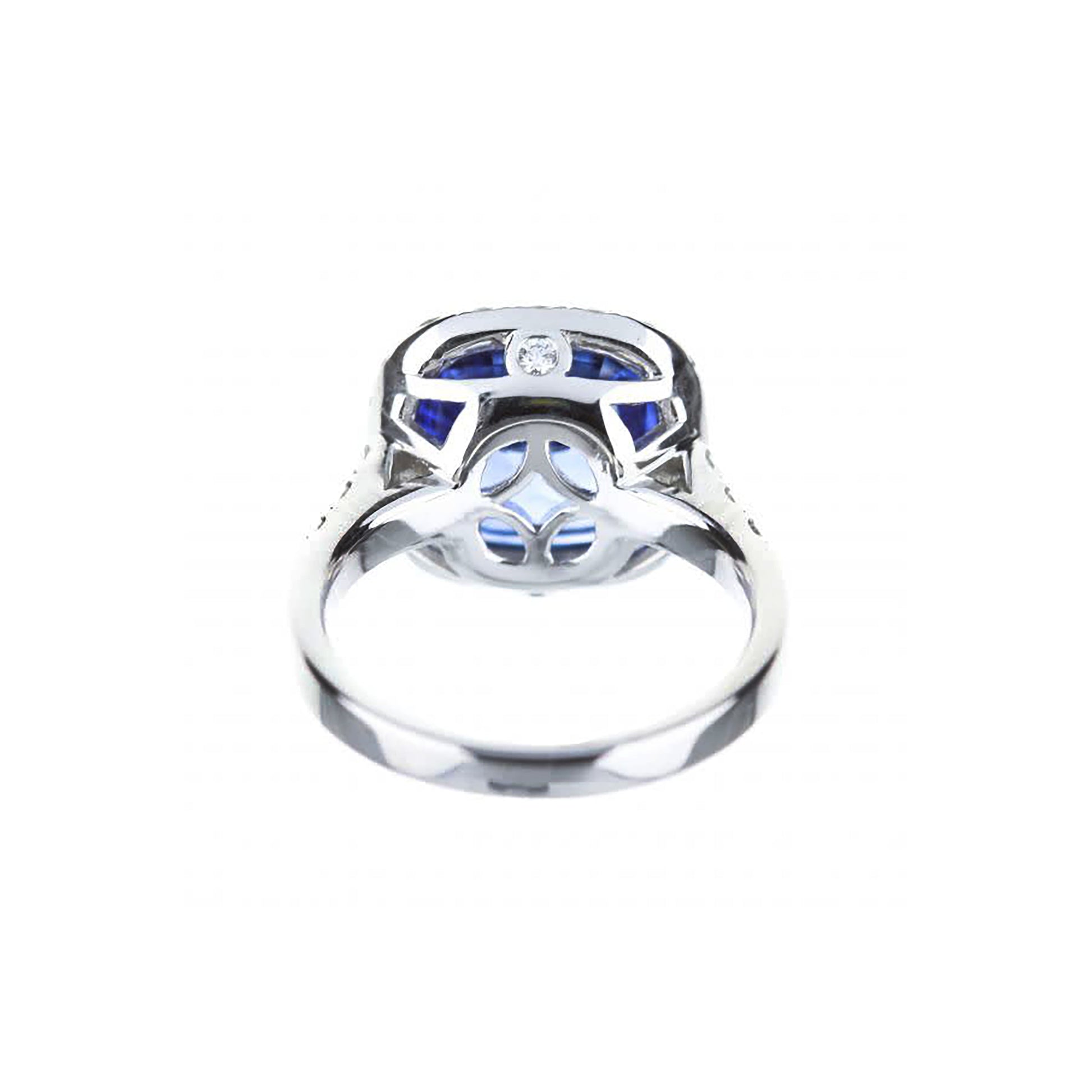 18K White Gold Cushion Cut Blue Sapphire Diamond Halo Engagement Ring