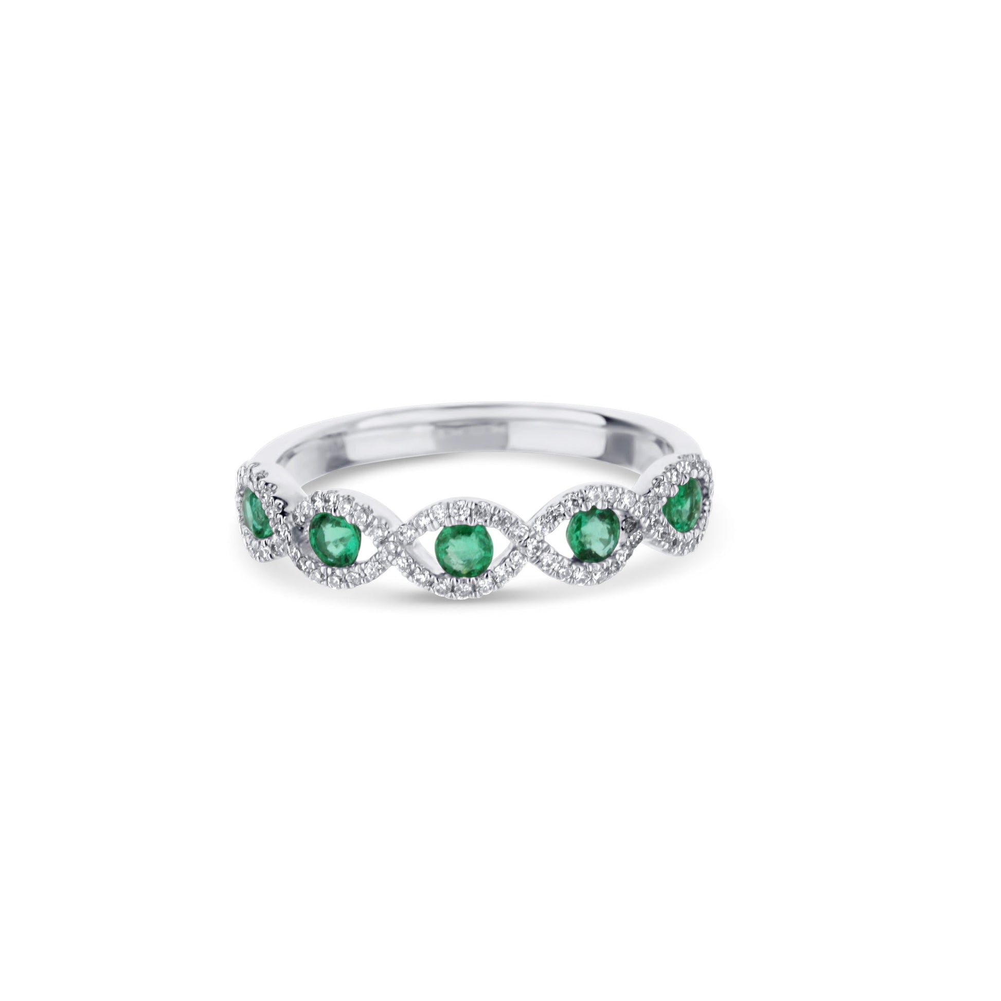 18K White Gold Ribbon Design Emerald Ring