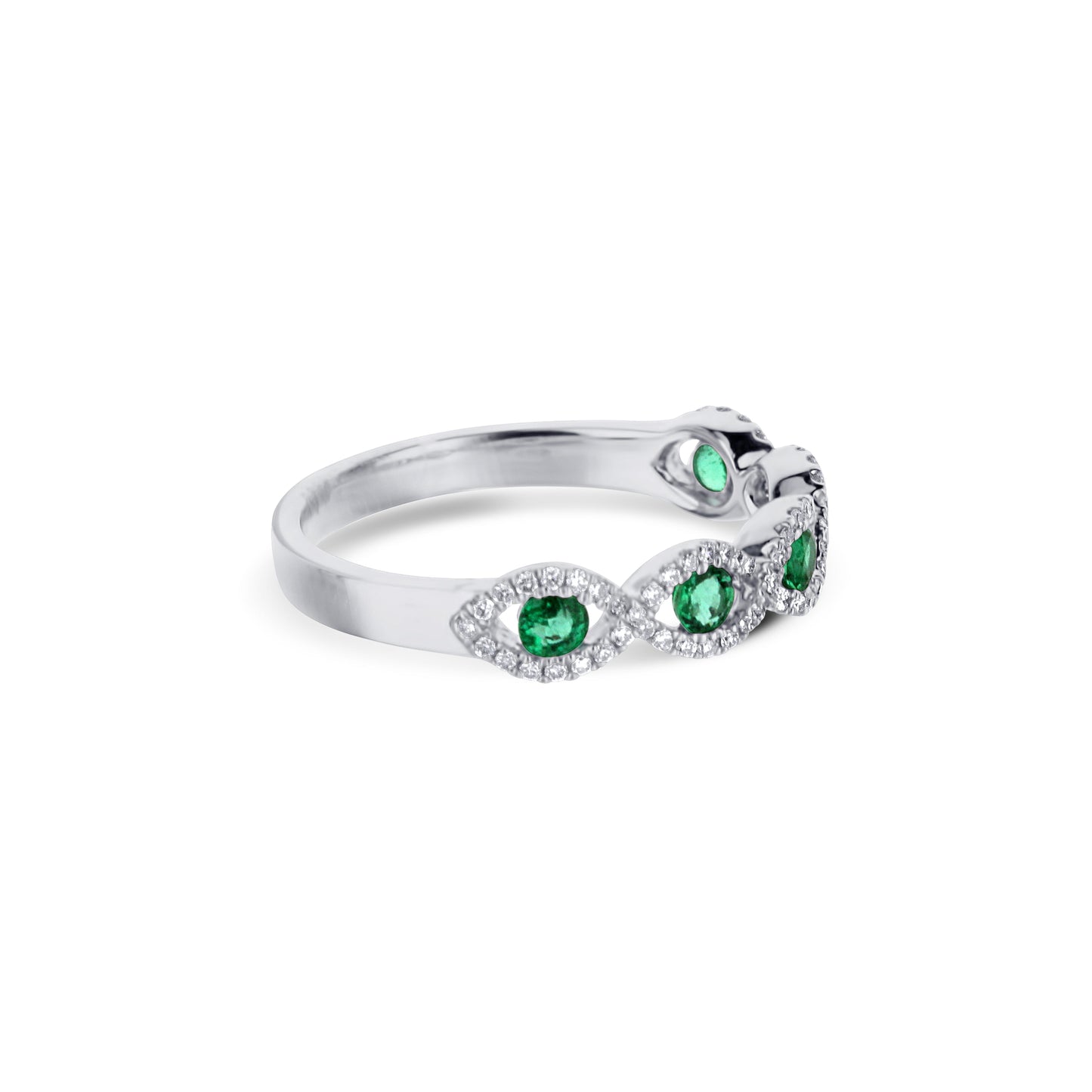 18K White Gold Ribbon Design Emerald Ring