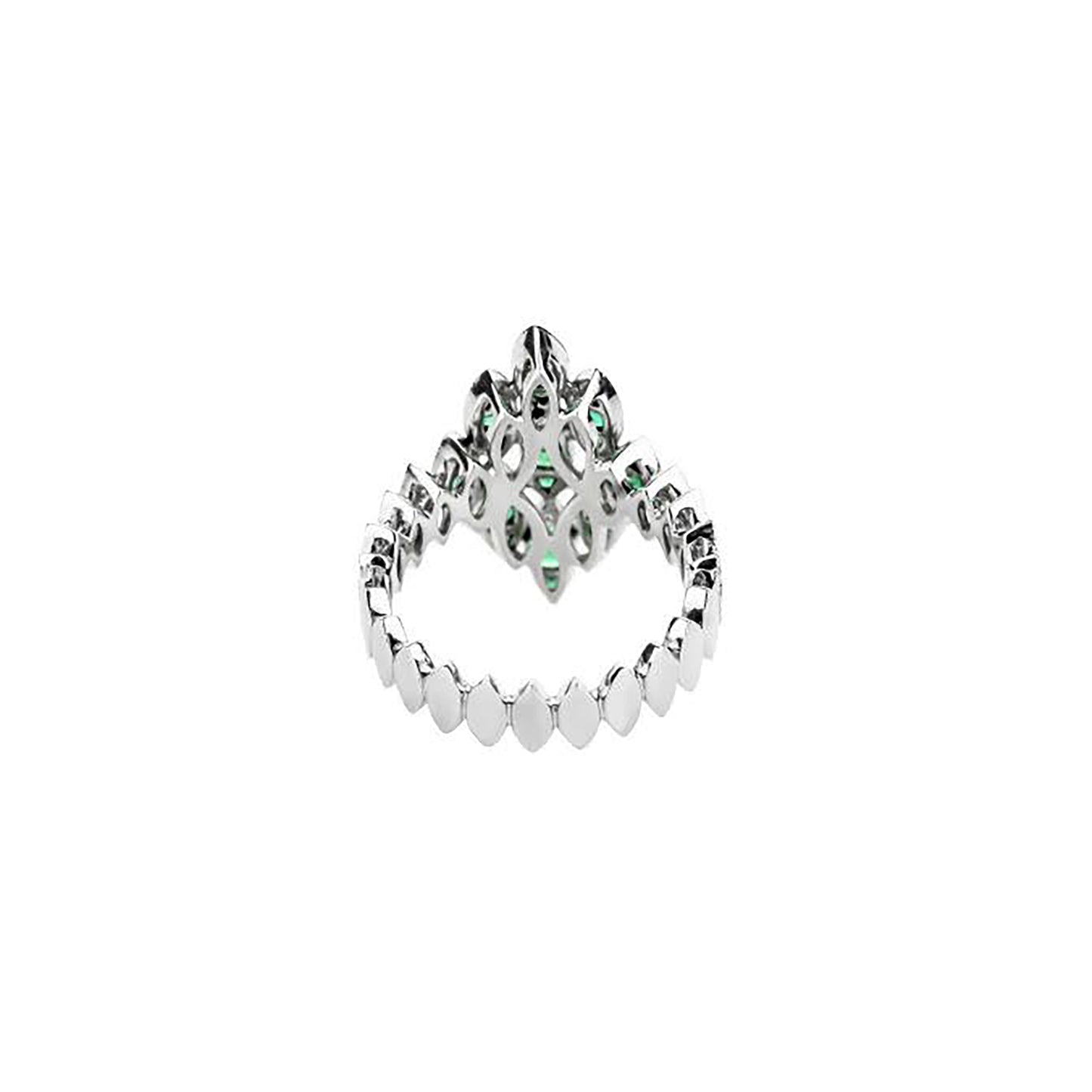 18K White Gold Designer Marquise Shaped Cluster Emerald Ring