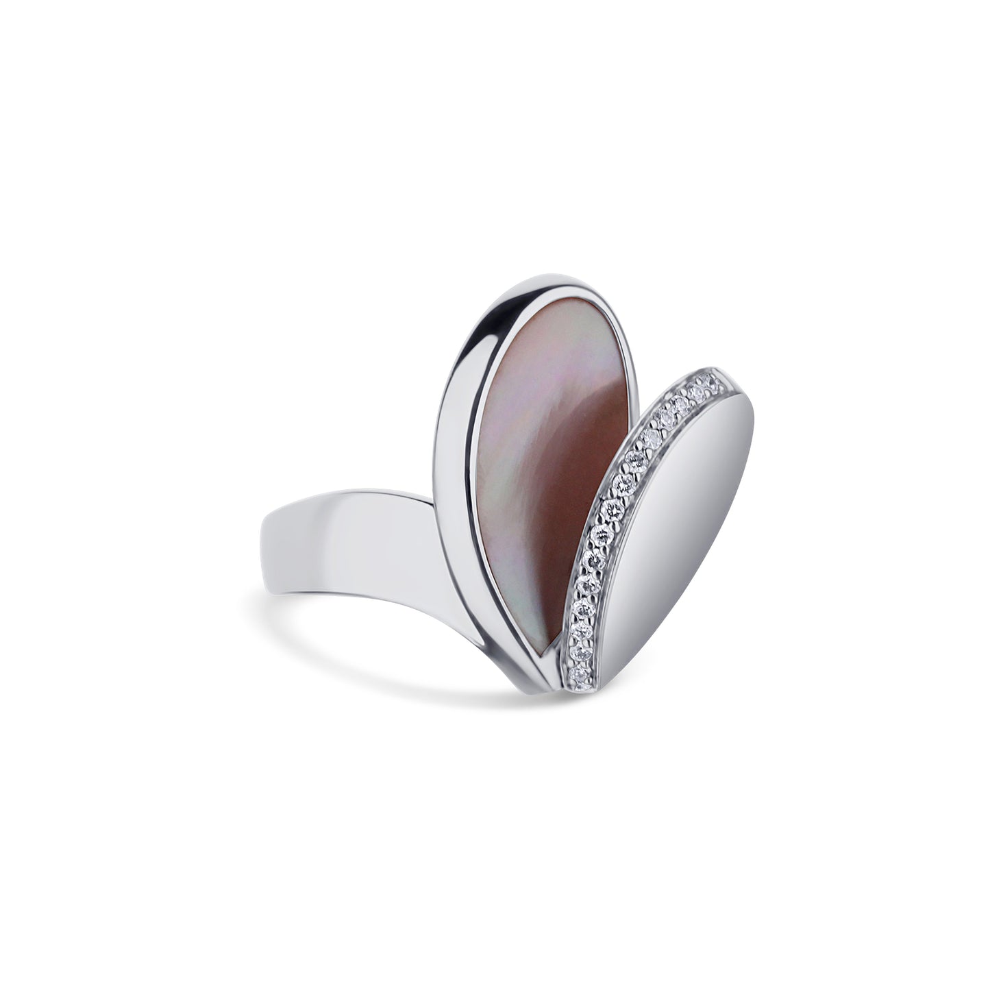 18 White Gold Pink Mother Of Pearl And Diamond Movado Heart Ring