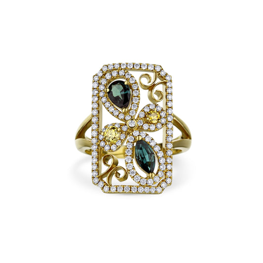 Yellow Diamonds And Alexandrite Ring