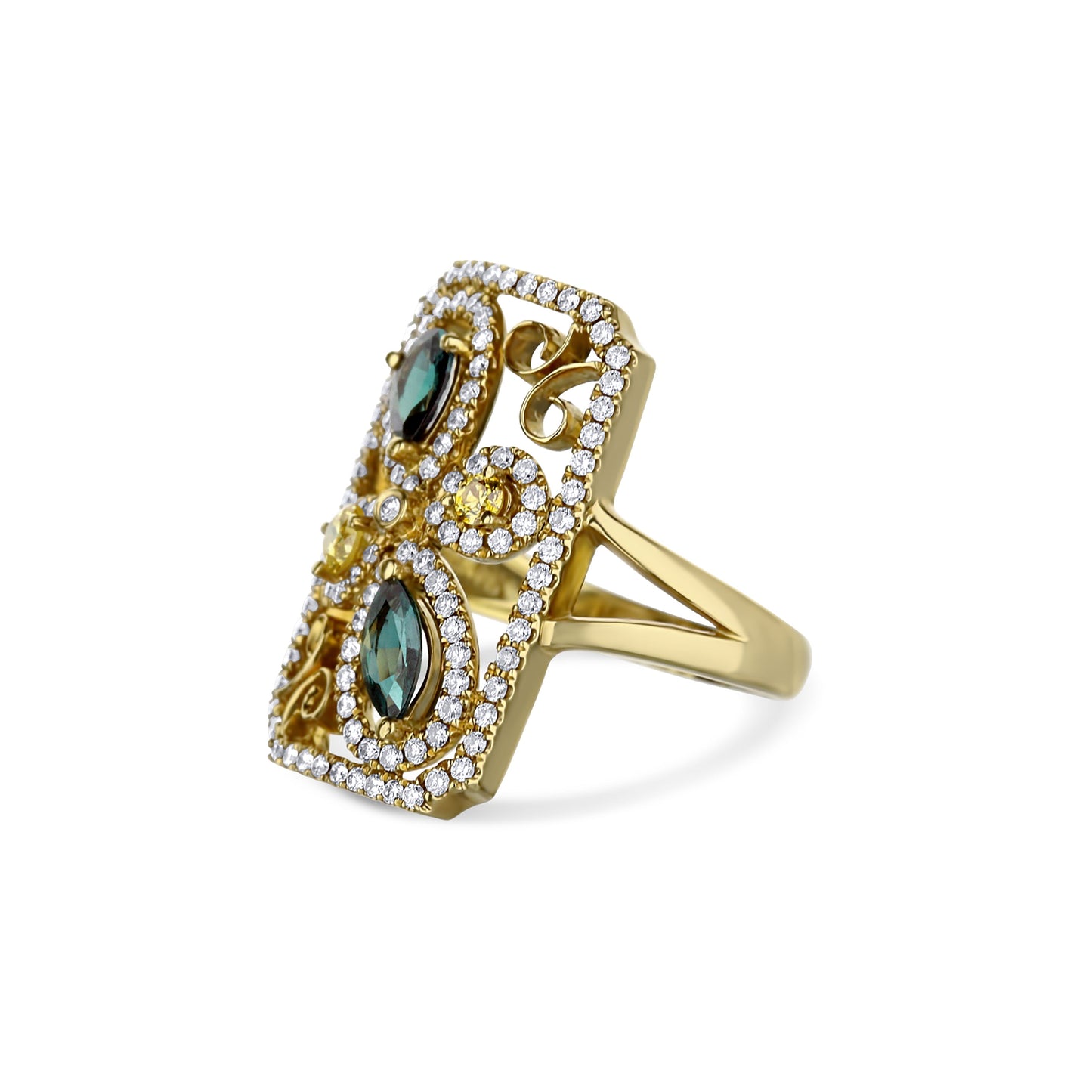 Yellow Diamonds And Alexandrite Ring