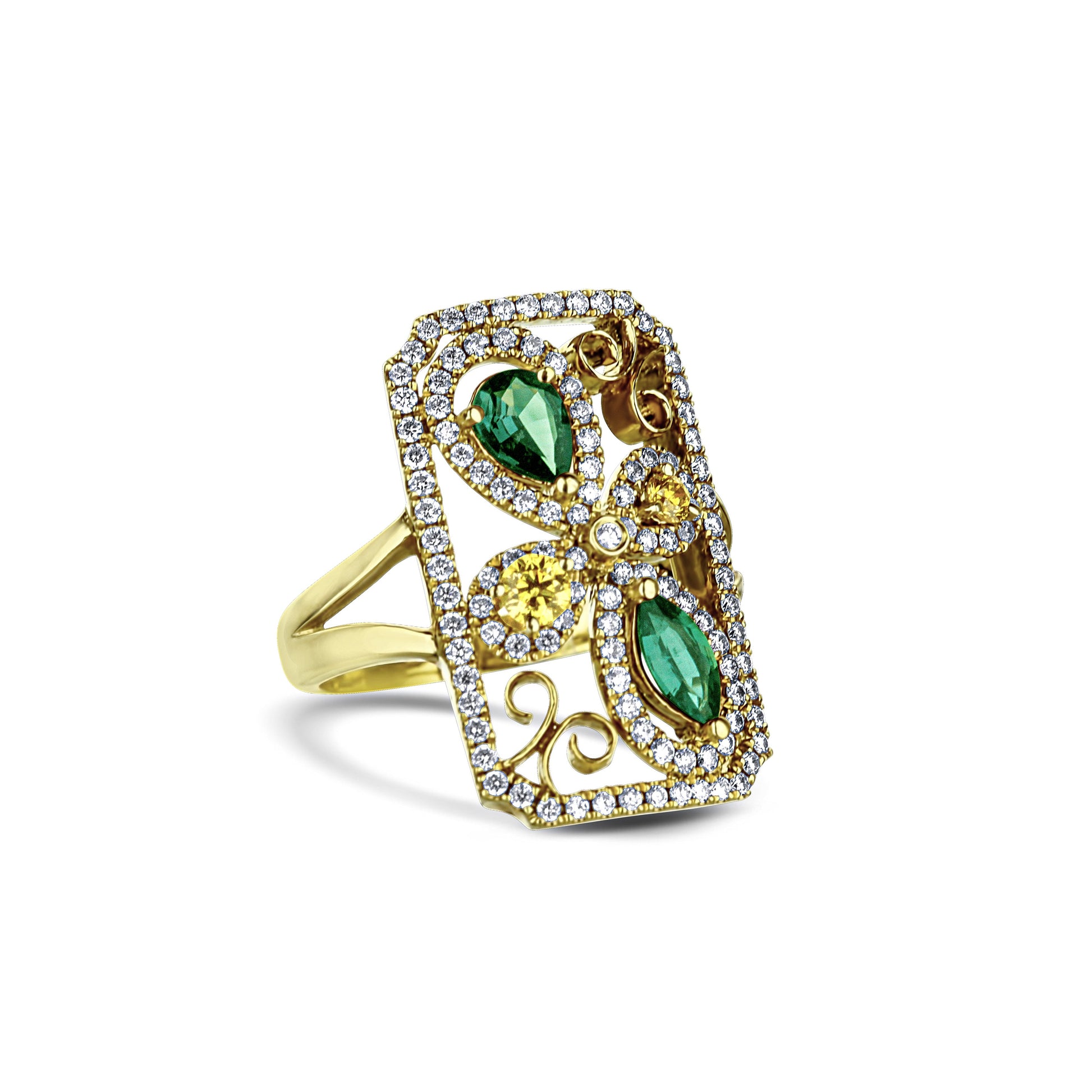 Yellow Diamonds And Alexandrite Ring