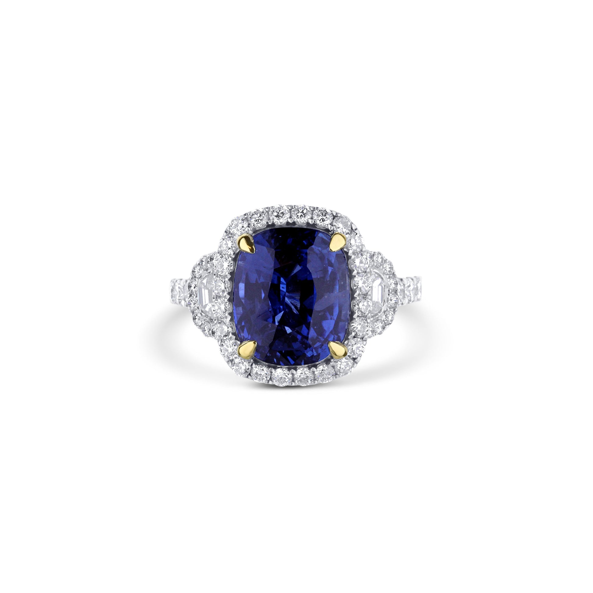 18K White Gold Cushion Cut Blue Sapphire Diamond Halo Engagement Ring