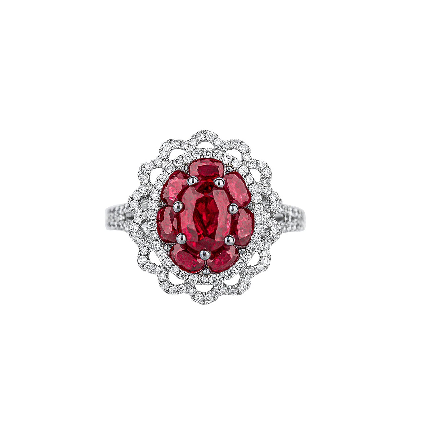 18K White Gold Oval Ruby Diamond Ring