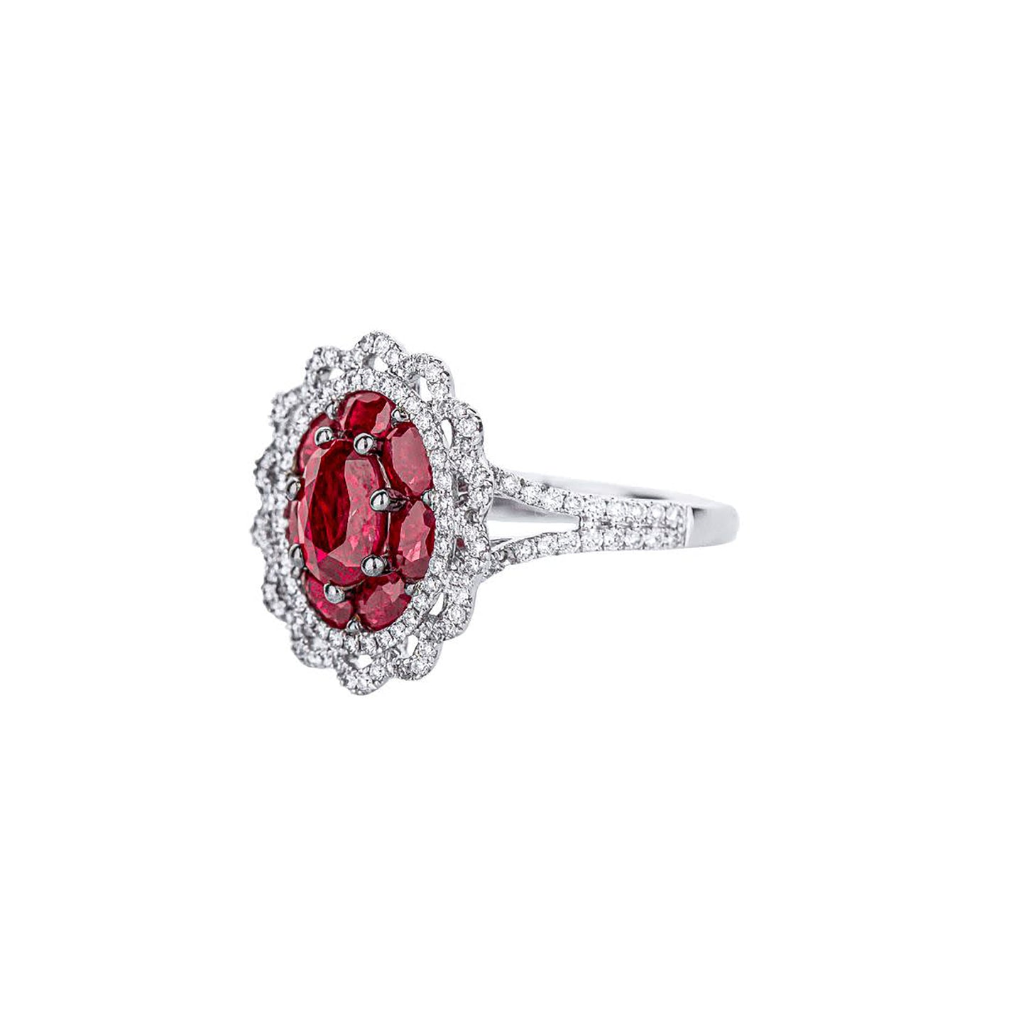 18K White Gold Oval Ruby Diamond Ring