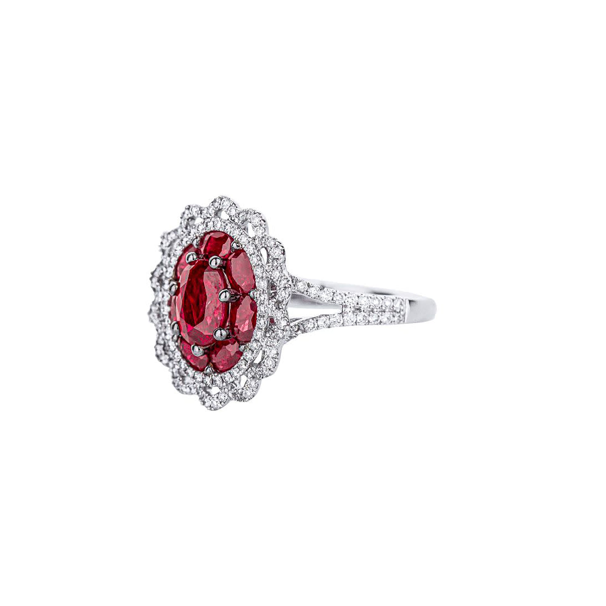 18K White Gold Oval Ruby Diamond Ring