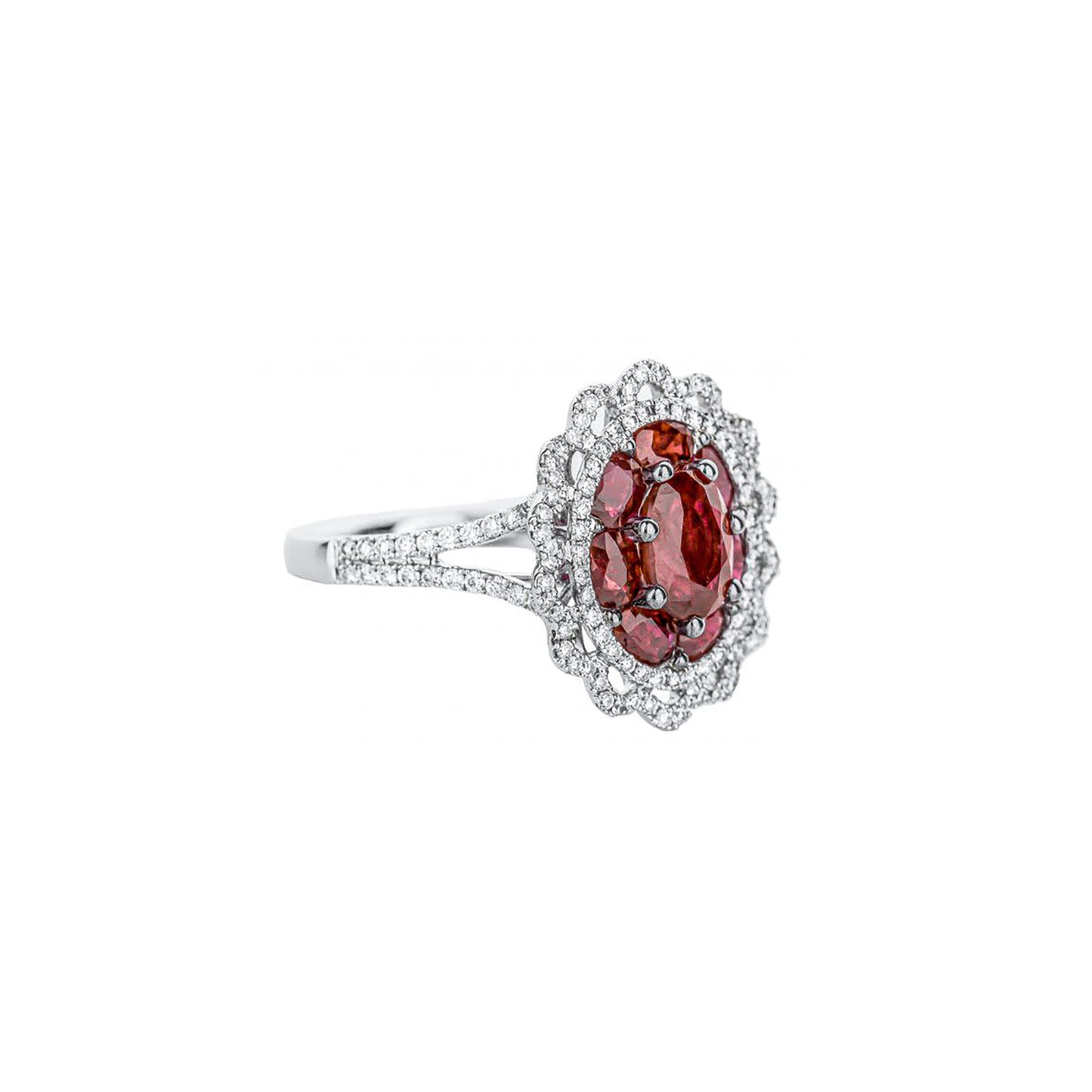 18K White Gold Oval Ruby Diamond Ring