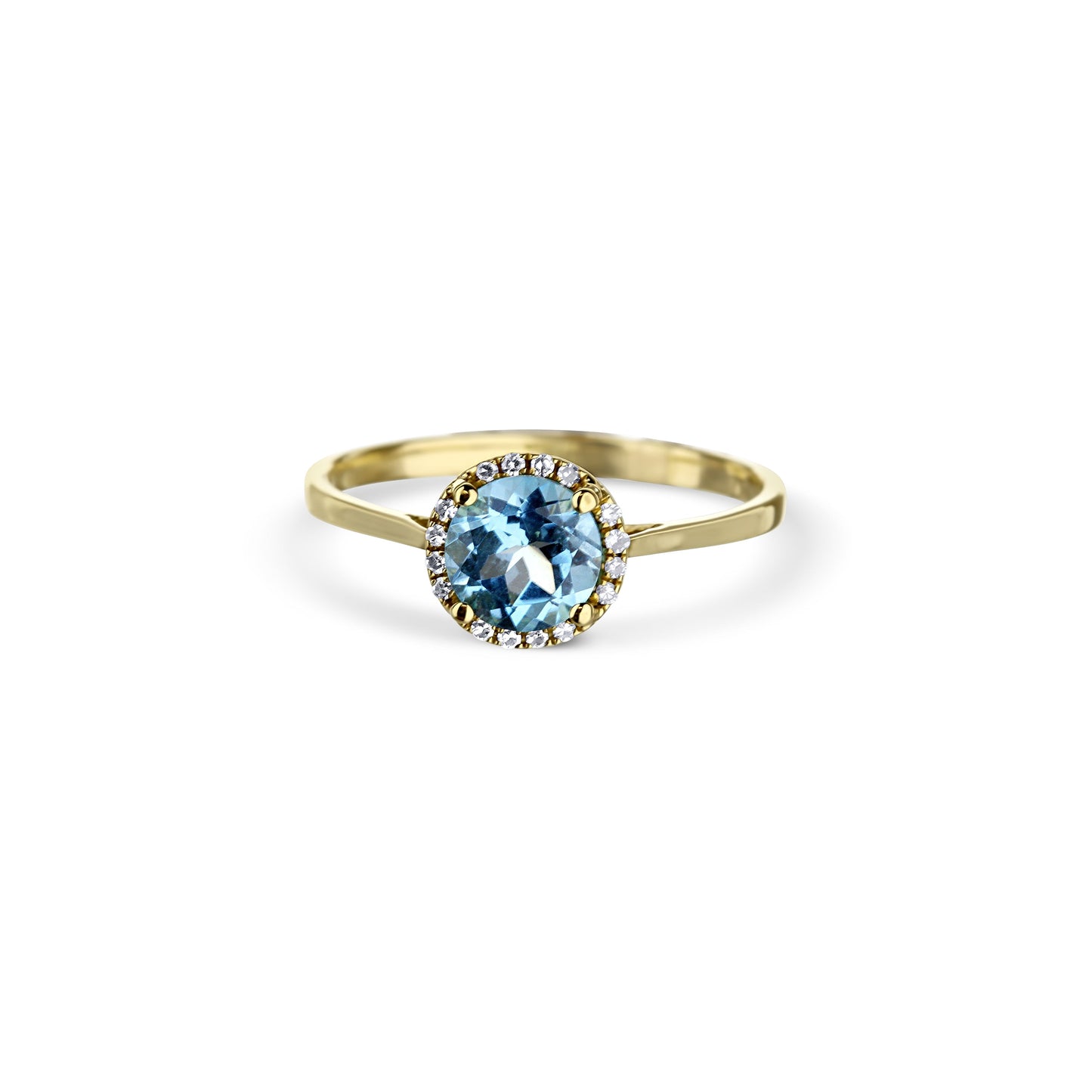 14K Yellow Gold Blue Topaz Center Stone With Diamond Halo