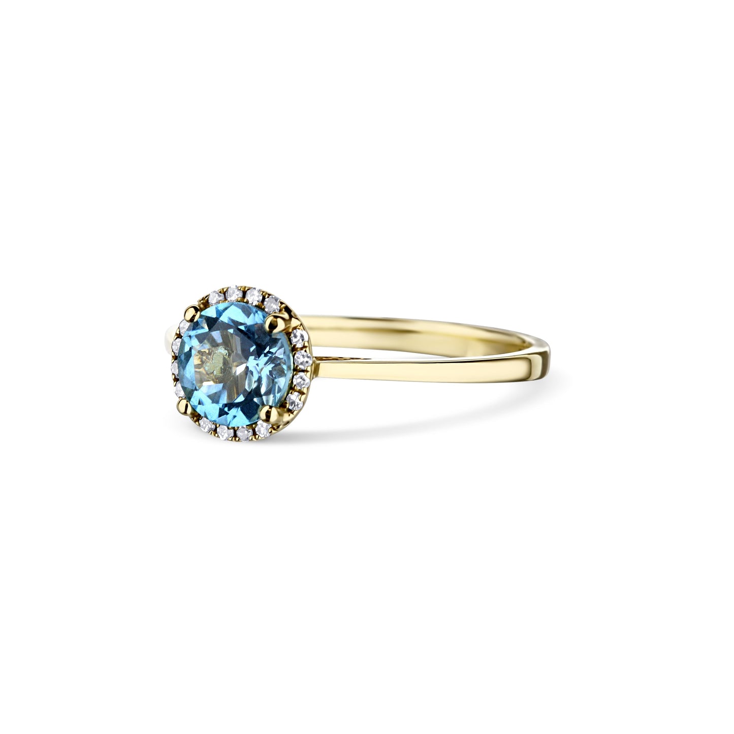 14K Yellow Gold Blue Topaz Center Stone With Diamond Halo