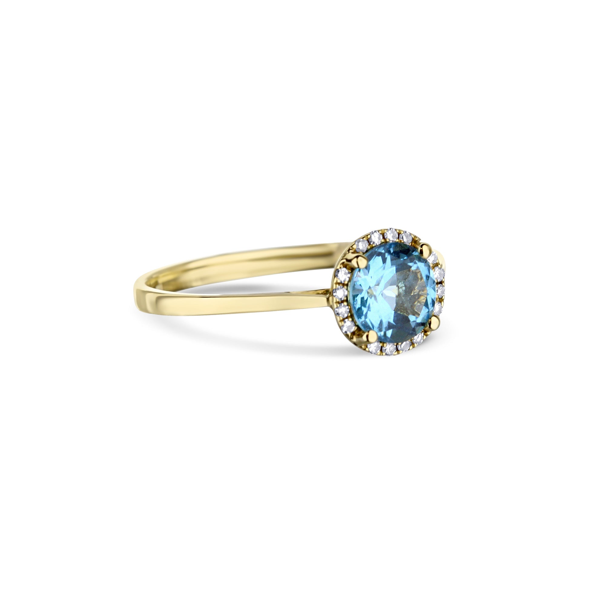 14K Yellow Gold Blue Topaz Center Stone With Diamond Halo