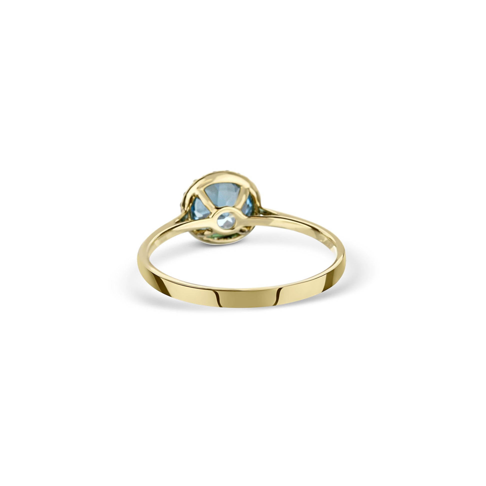 14K Yellow Gold Blue Topaz Center Stone With Diamond Halo