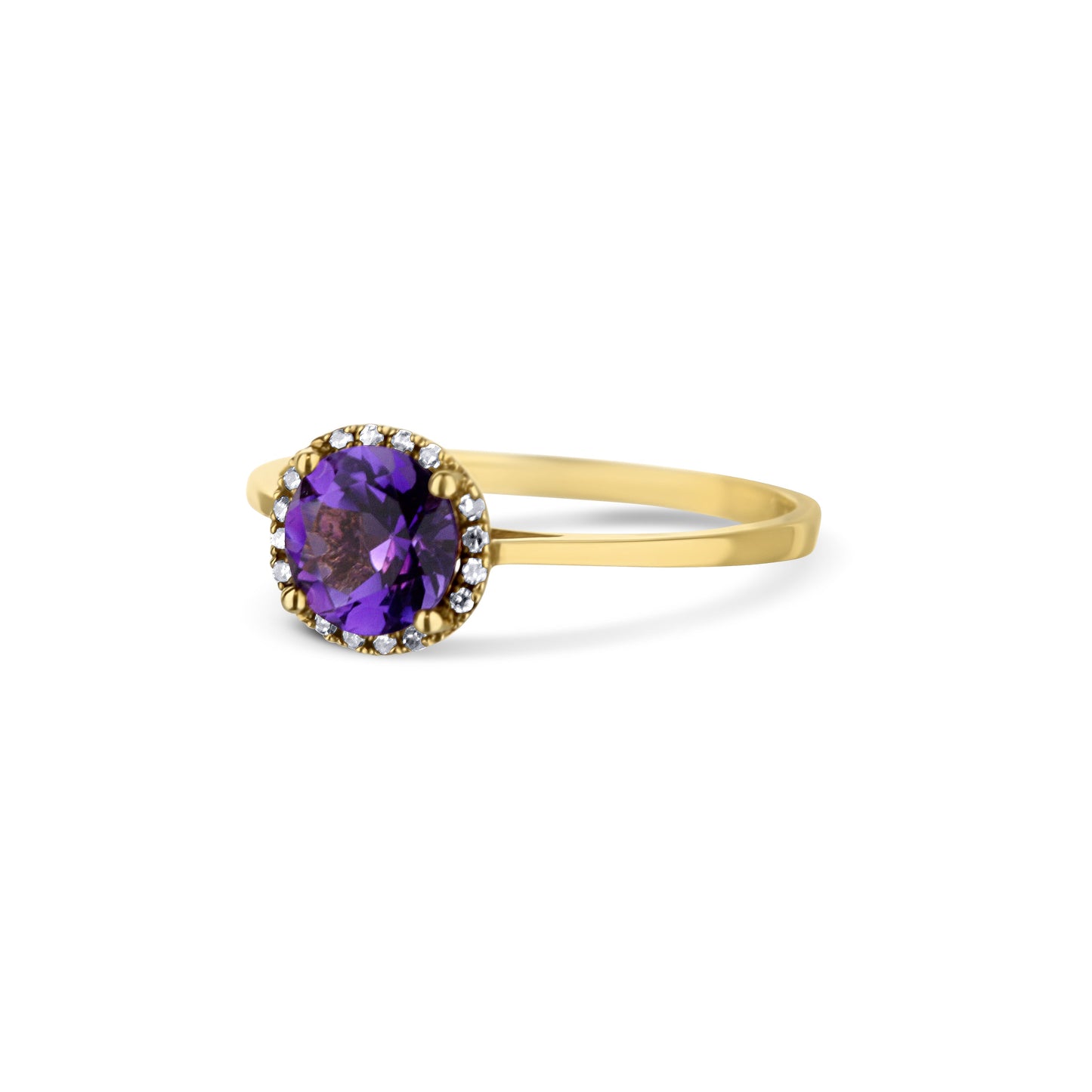 14K Yellow Gold Amethyst Center Stone With Diamond Halo Ring