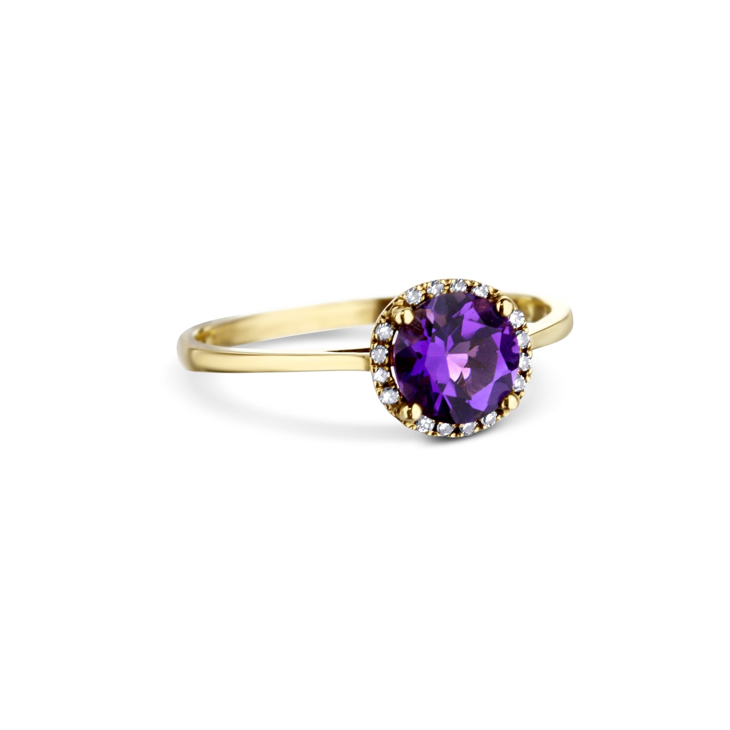 14K Yellow Gold Amethyst Center Stone With Diamond Halo Ring