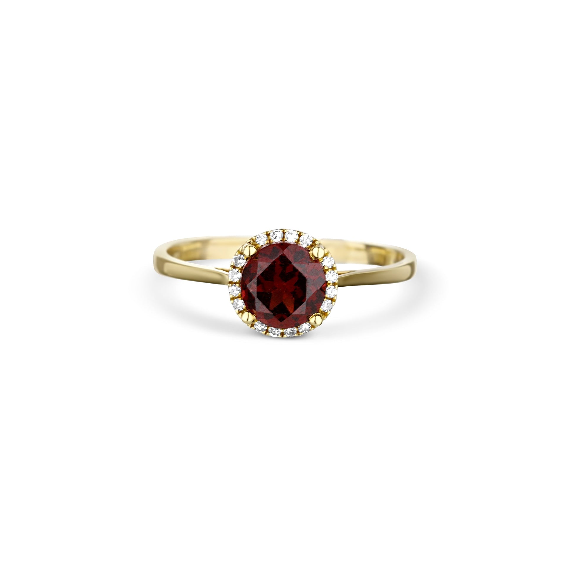 14K Yellow Gold Garnet And Diamond Halo Ring