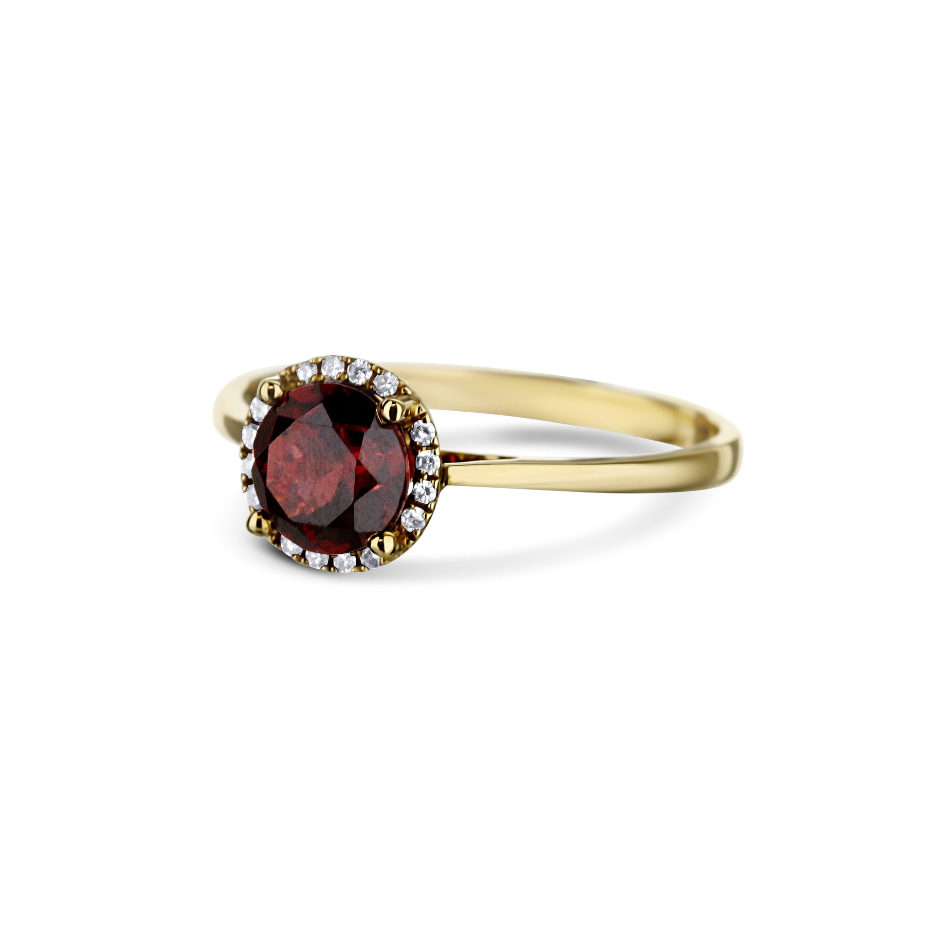 14K Yellow Gold Garnet And Diamond Halo Ring