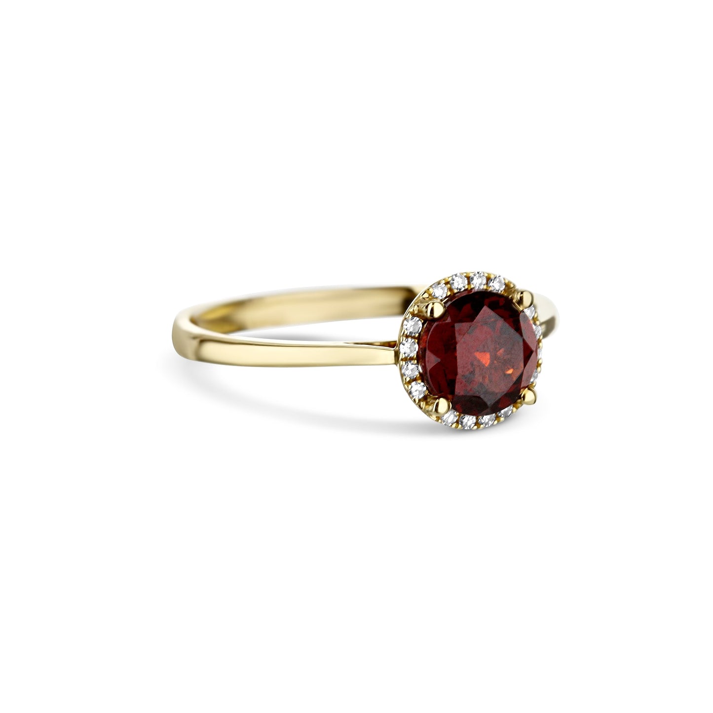 14K Yellow Gold Garnet And Diamond Halo Ring