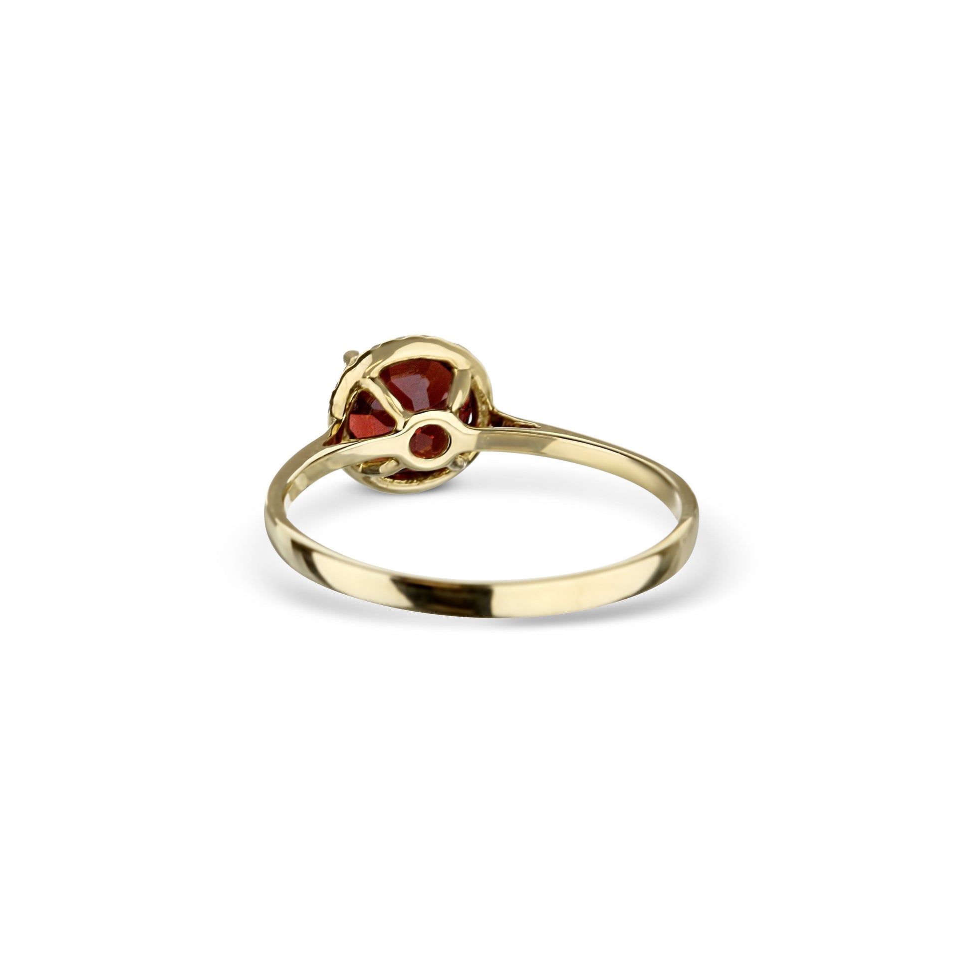 14K Yellow Gold Garnet And Diamond Halo Ring