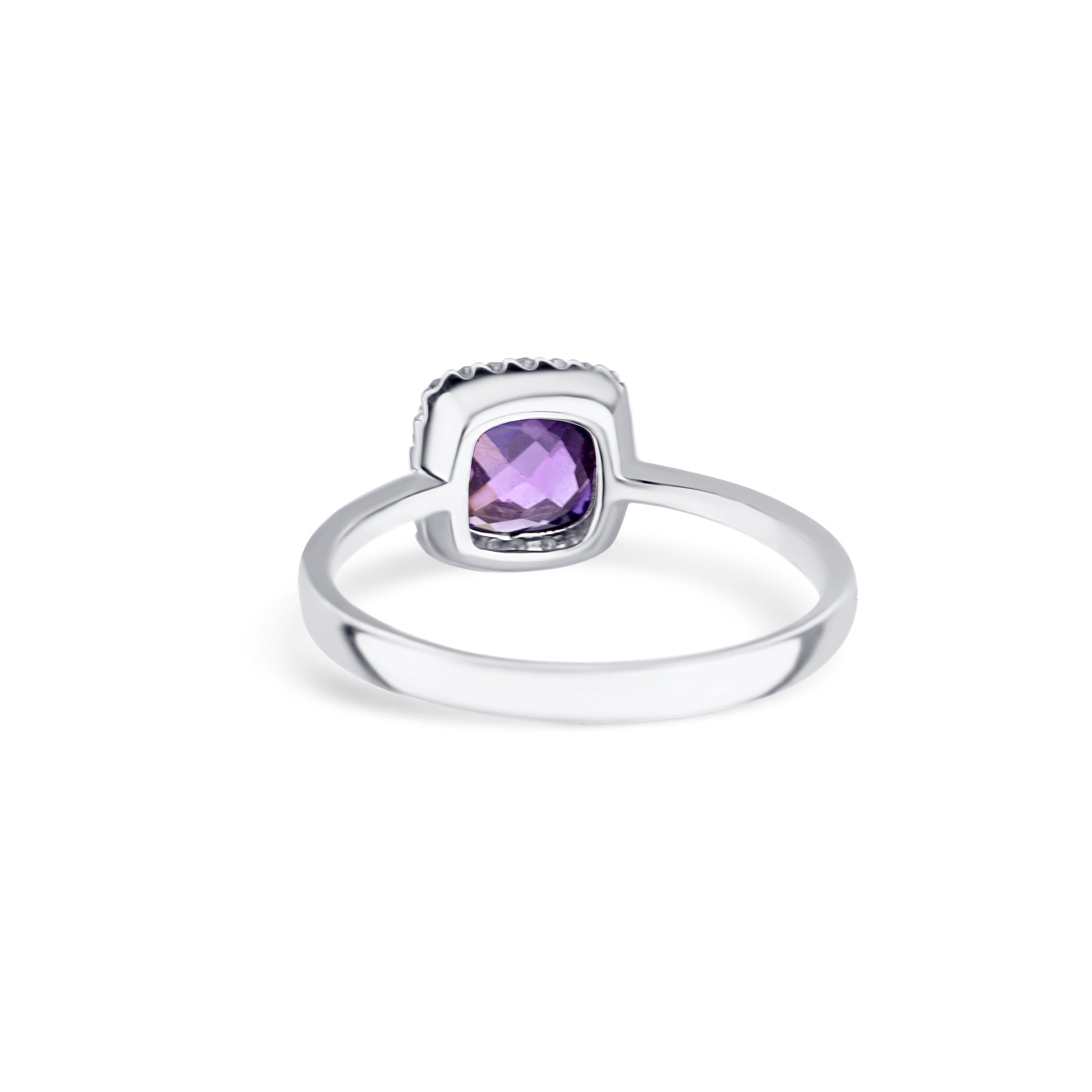 14K White Gold Amethyst Cushion Cut Center Stone With Diamond Halo Size 6.25