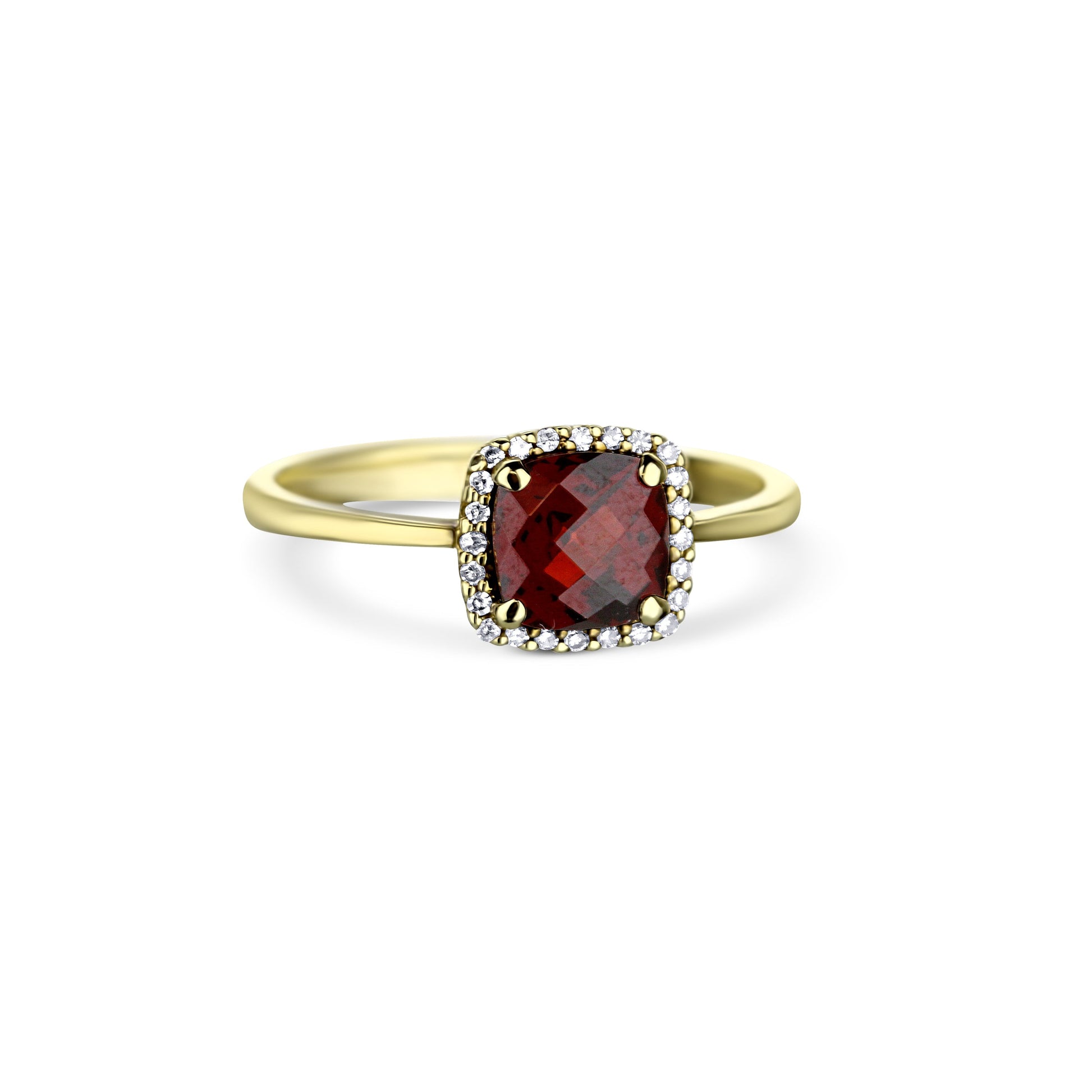 14K Yellow Gold 1.32ct Garnet Cushion Cut Center Stone With Diamond Halo