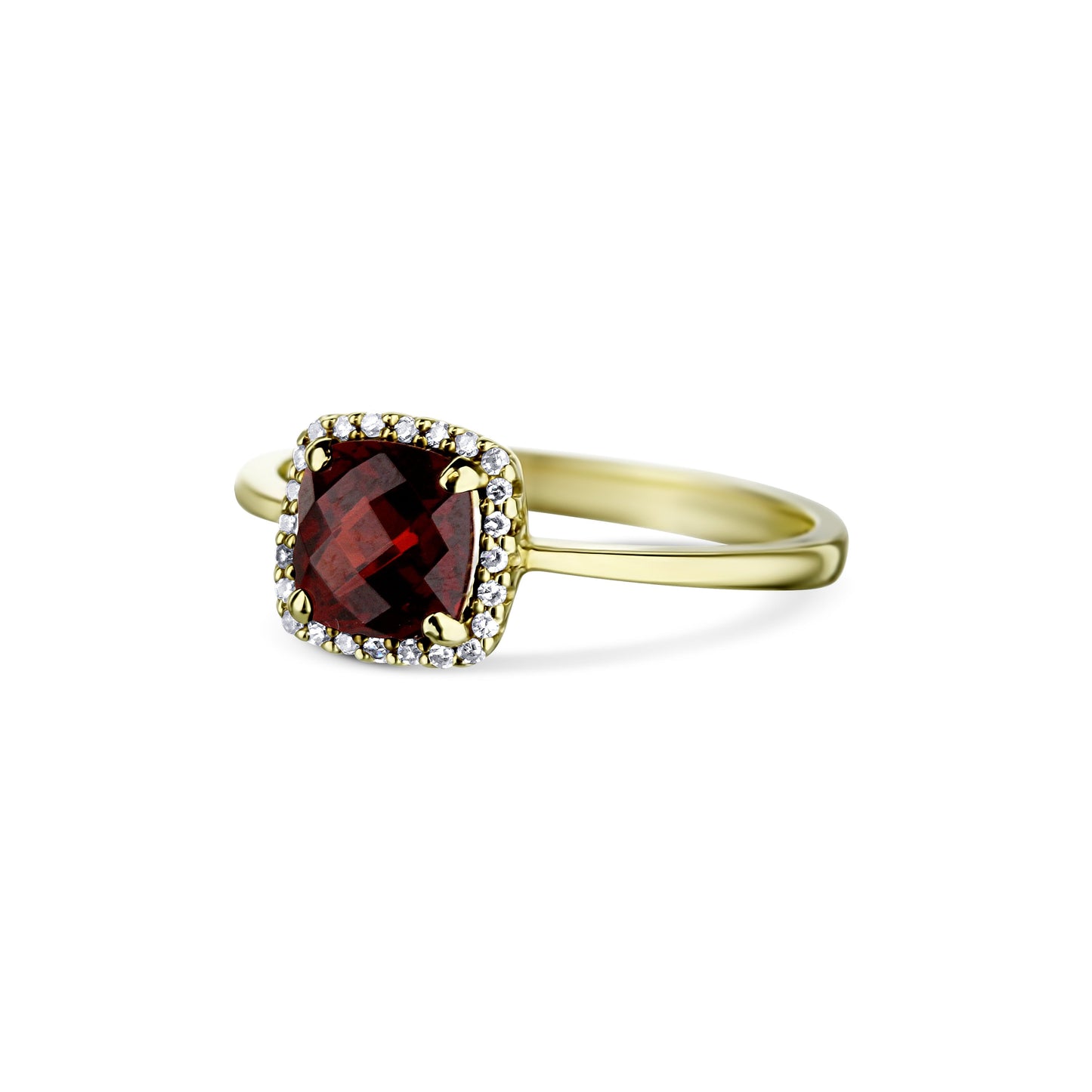 14K Yellow Gold 1.32ct Garnet Cushion Cut Center Stone With Diamond Halo