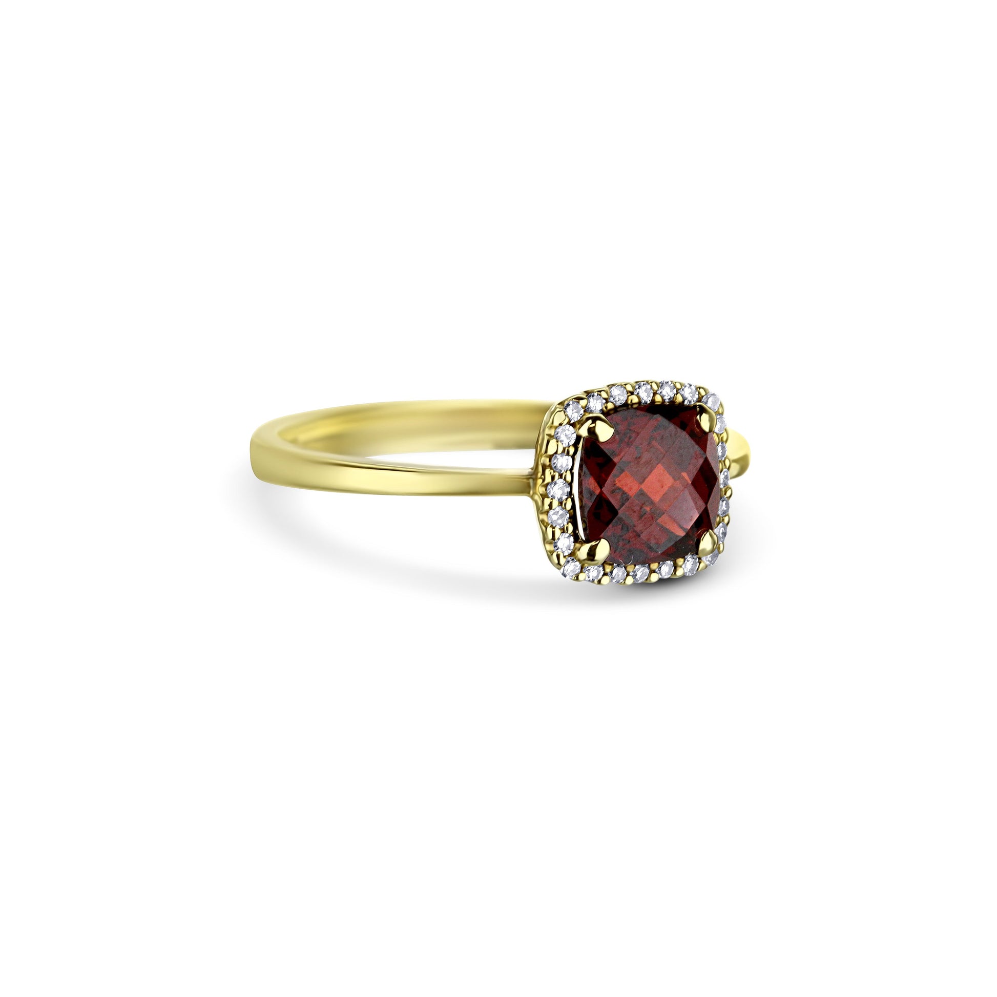 14K Yellow Gold 1.32ct Garnet Cushion Cut Center Stone With Diamond Halo