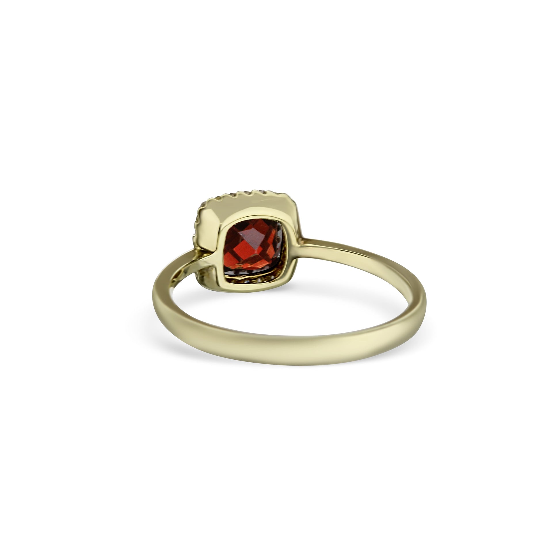 14K Yellow Gold 1.32ct Garnet Cushion Cut Center Stone With Diamond Halo