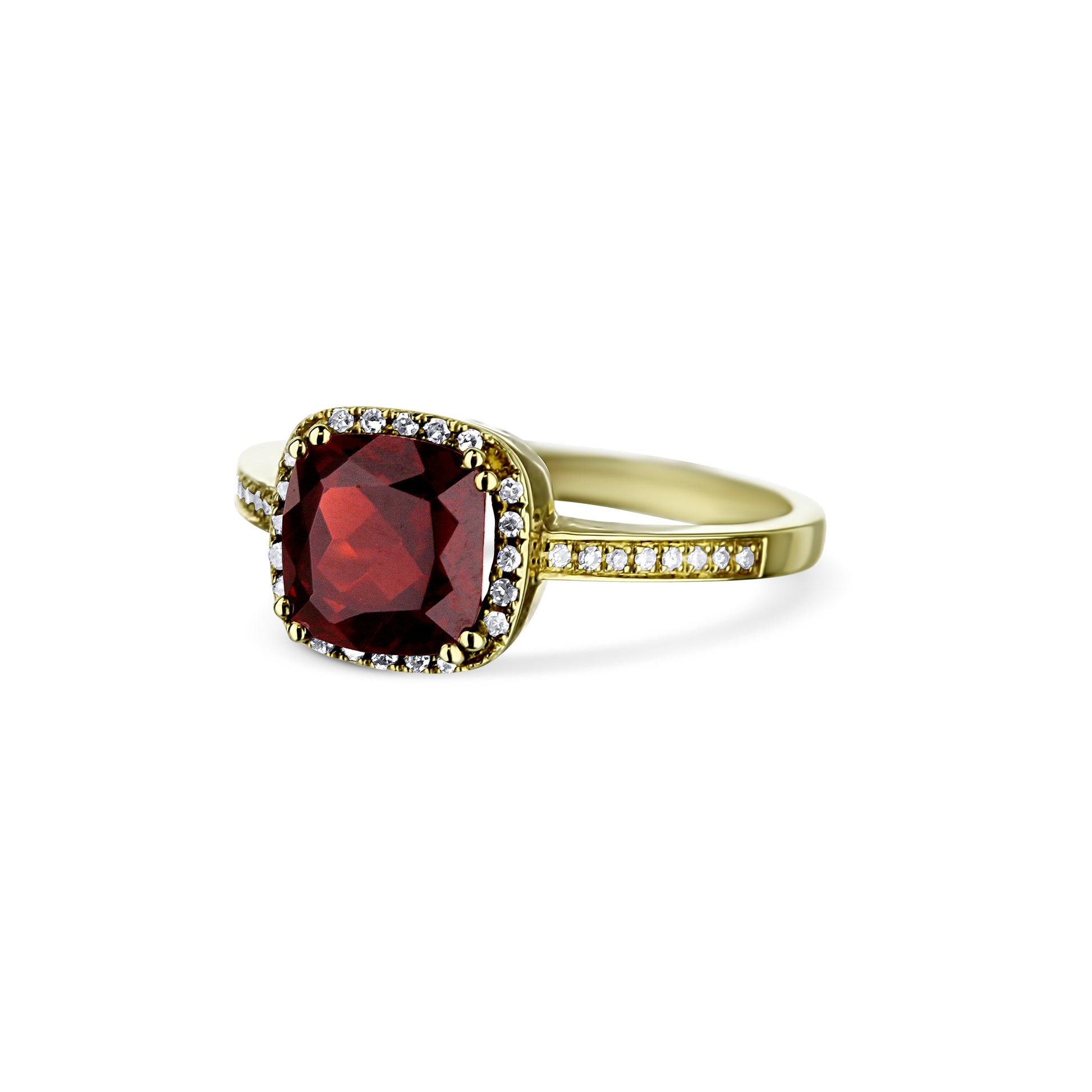 14K Yellow Gold 2.27ct Garnet Cushion Cut Center Stone With Diamond Halo