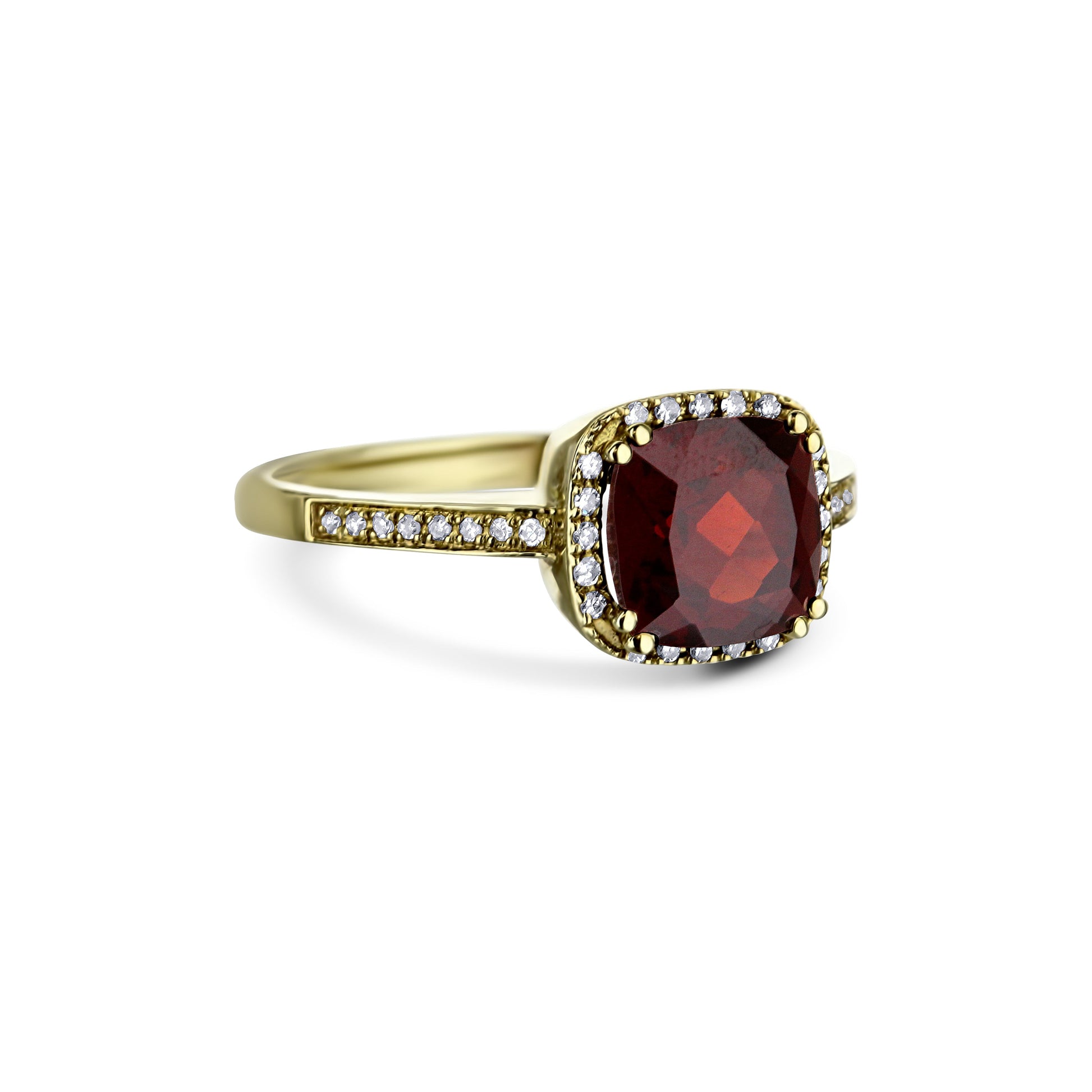 14K Yellow Gold 2.27ct Garnet Cushion Cut Center Stone With Diamond Halo