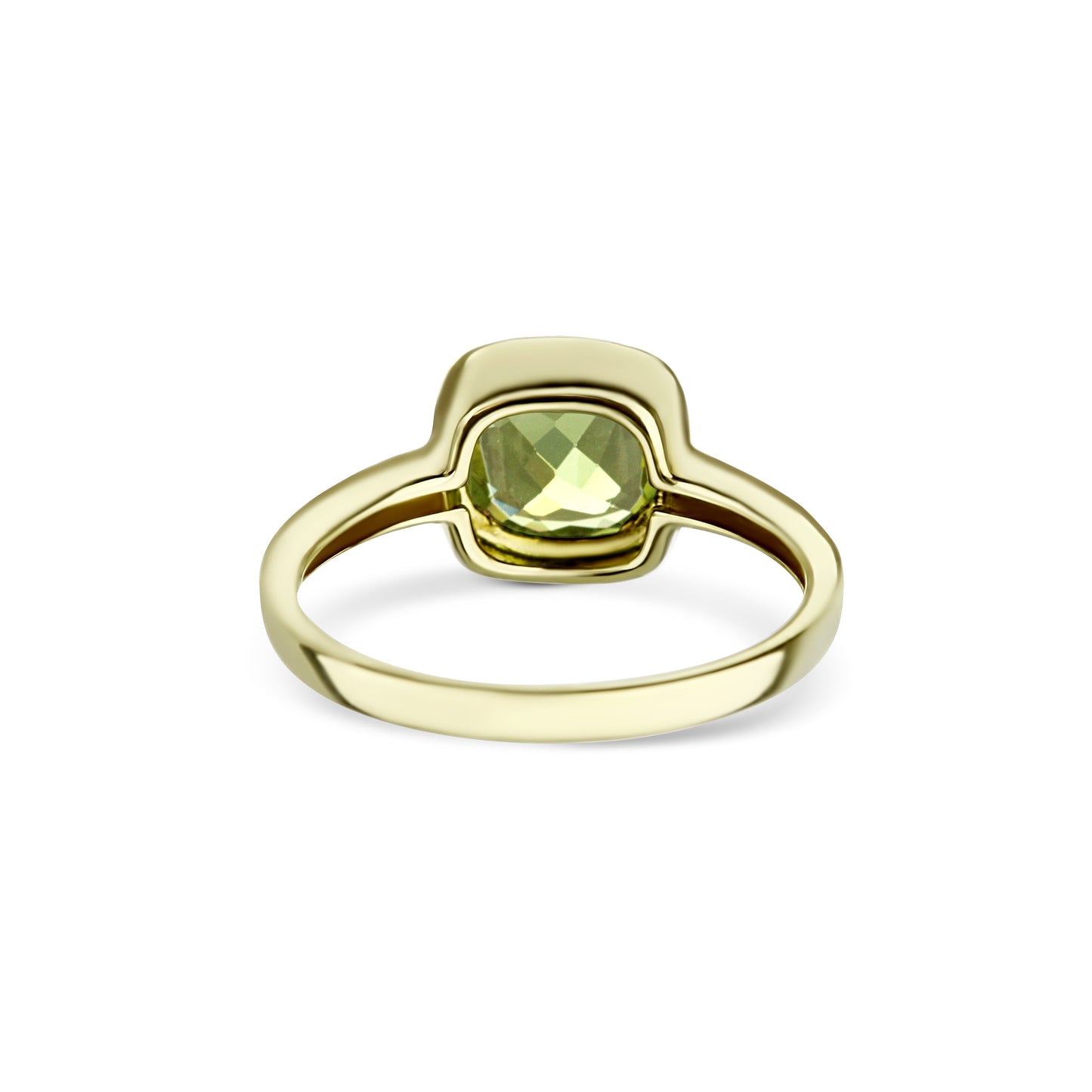 14K Yellow Gold Peridot Cushion Cut Center Stone With Diamond Halo