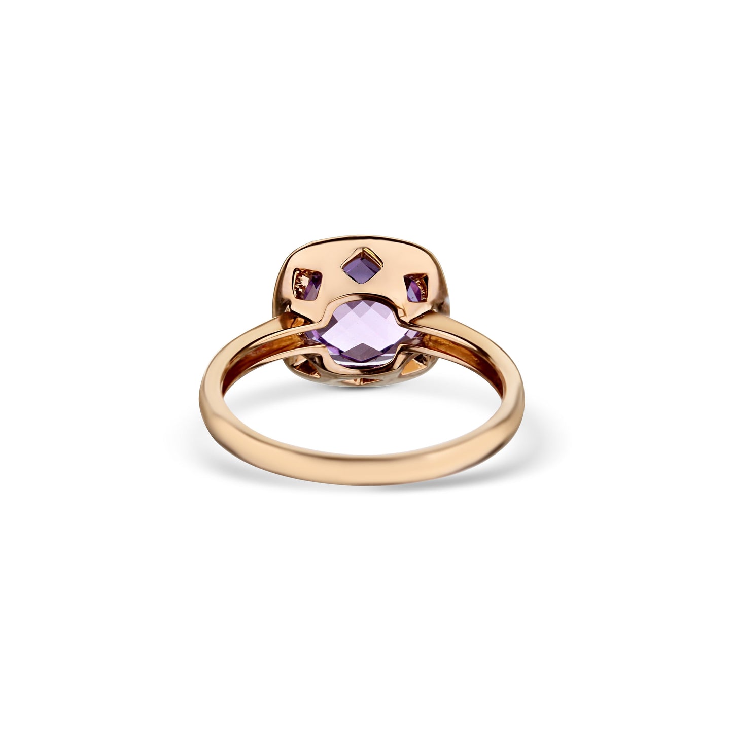 14K Rose Gold Amethyst Center Stone Cushion Cut Ring With Diamond Halo