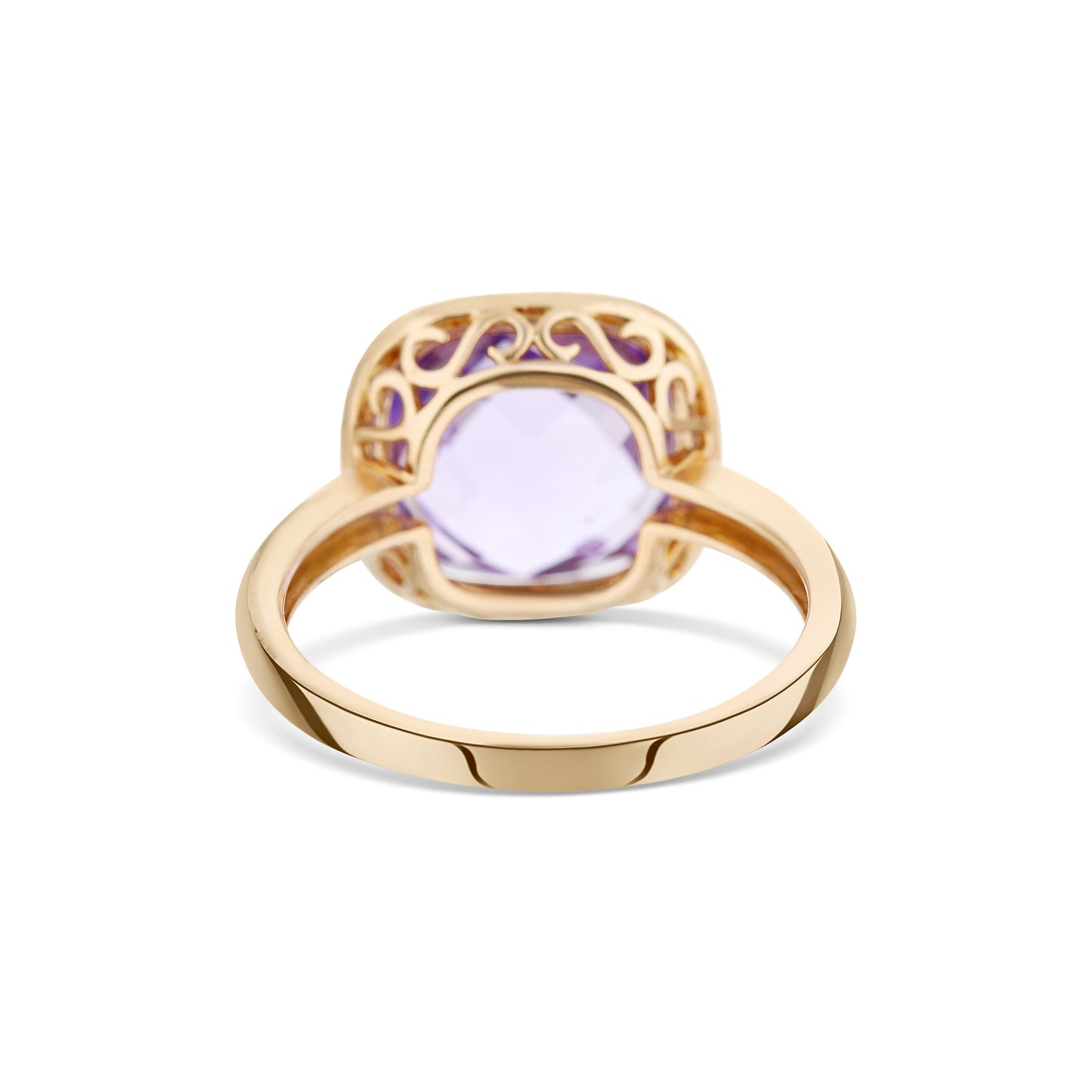 14K Rose Gold Amethyst Center Stone Cushion Cut Ring With Diamond Halo