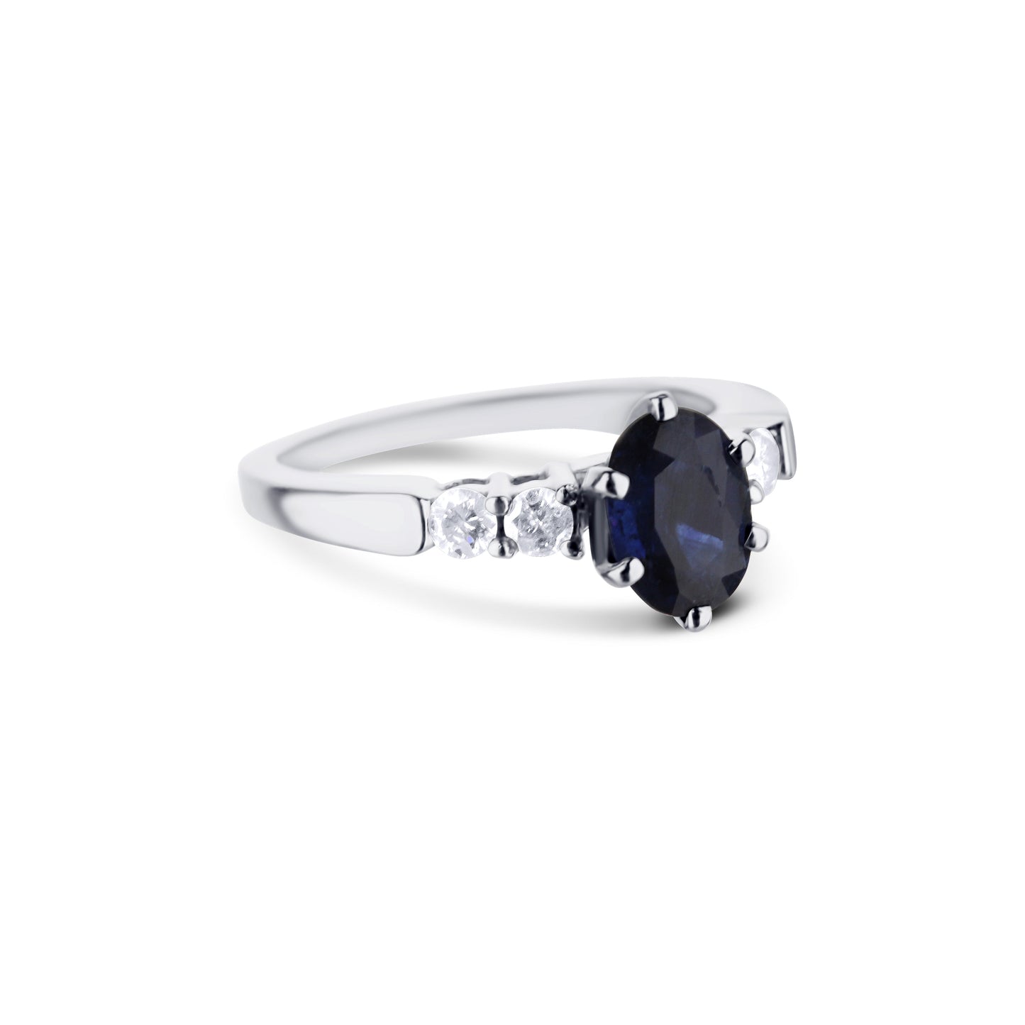 14K White Gold Oval Blue Sapphire Ring With Accent Diamonds