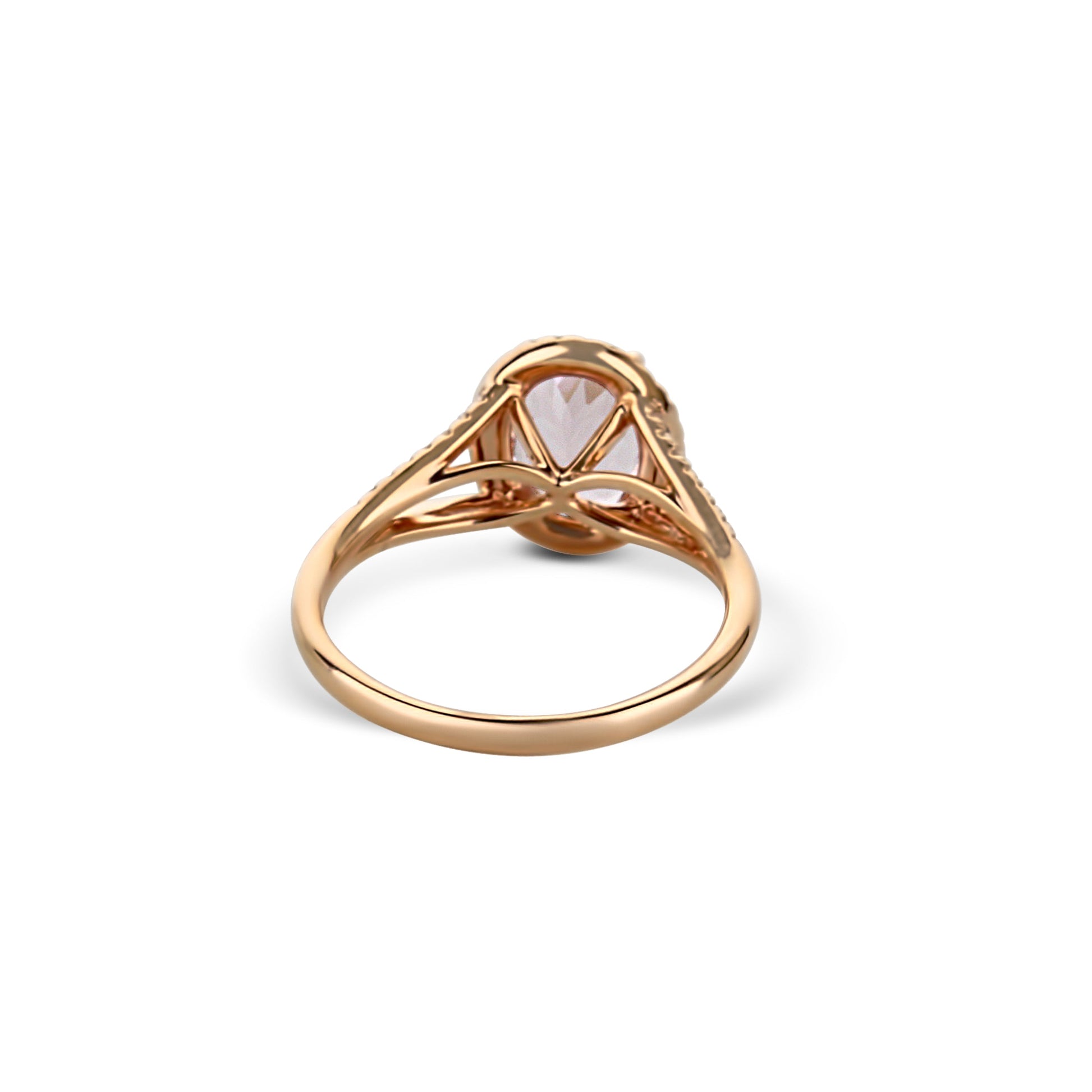 14K Rose Gold Oval Cut Morganite Ring With Diamond Halo