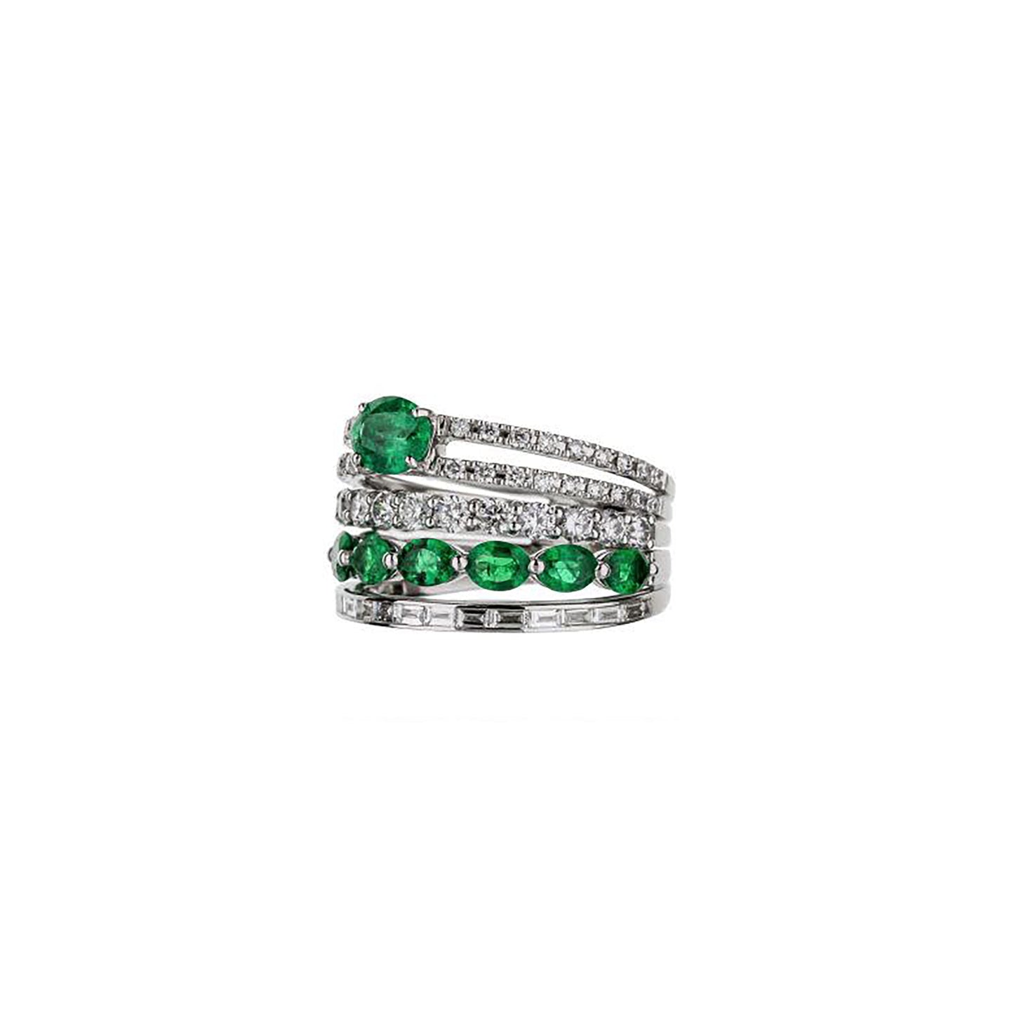 18K White Gold Emerald And Diamond 5 Row Half Band