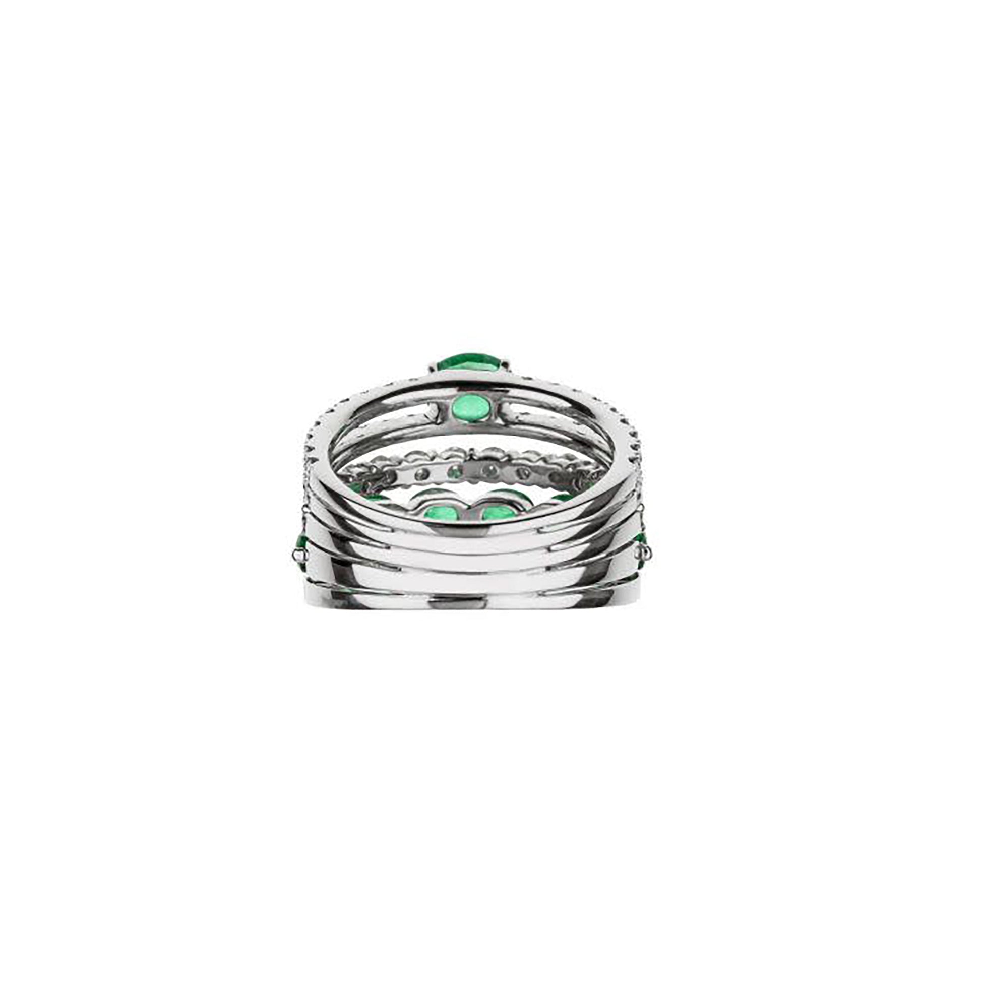 18K White Gold Emerald And Diamond 5 Row Half Band