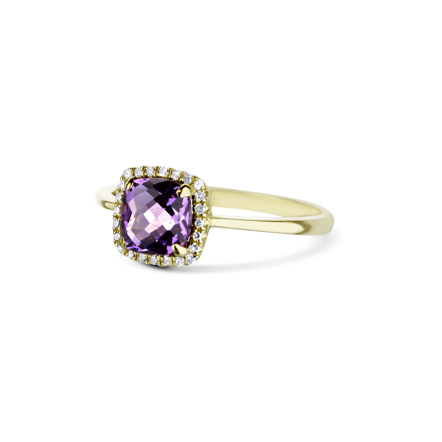 14K Yellow Gold Amethyst Cushion Cut Halo Ring