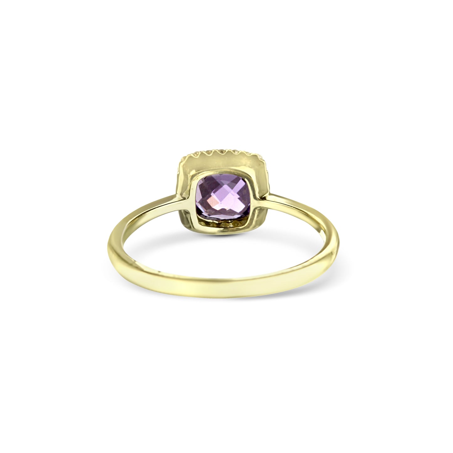 14K Yellow Gold Amethyst Cushion Cut Halo Ring