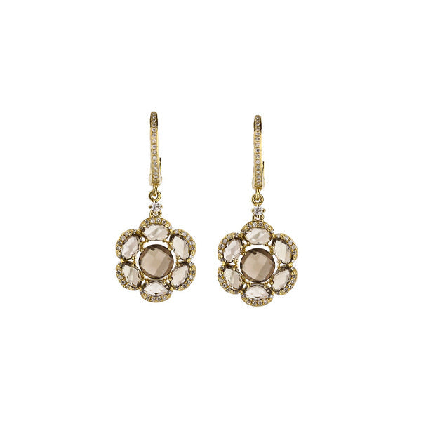 14K Yellow Gold Smoky Topaz Flower Drop Earrings