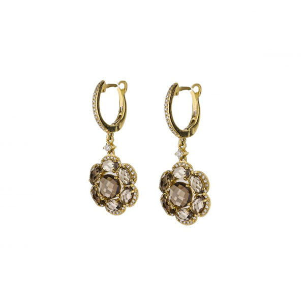 14K Yellow Gold Smoky Topaz Flower Drop Earrings