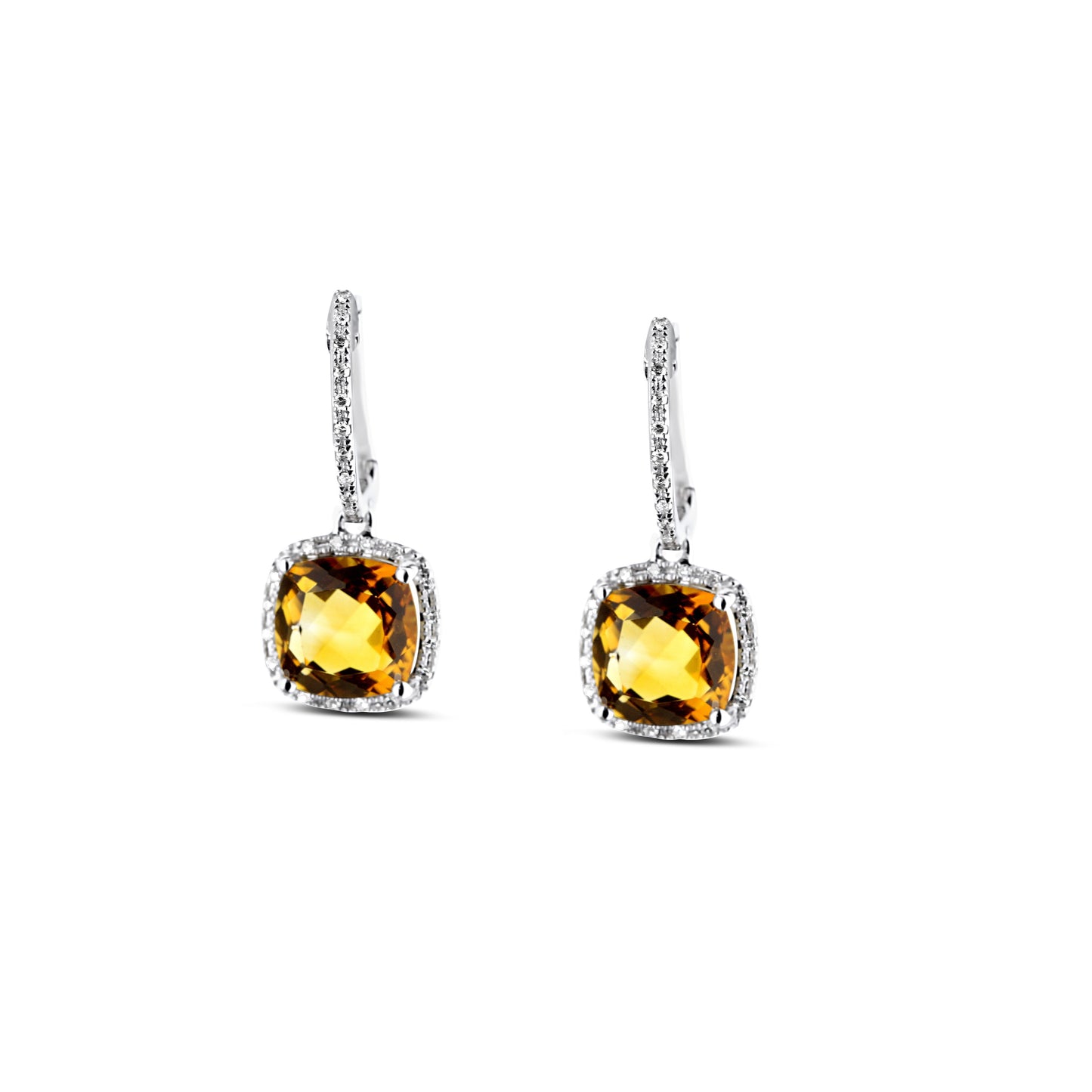 14K White Gold Citrine Diamond Drop Earrings