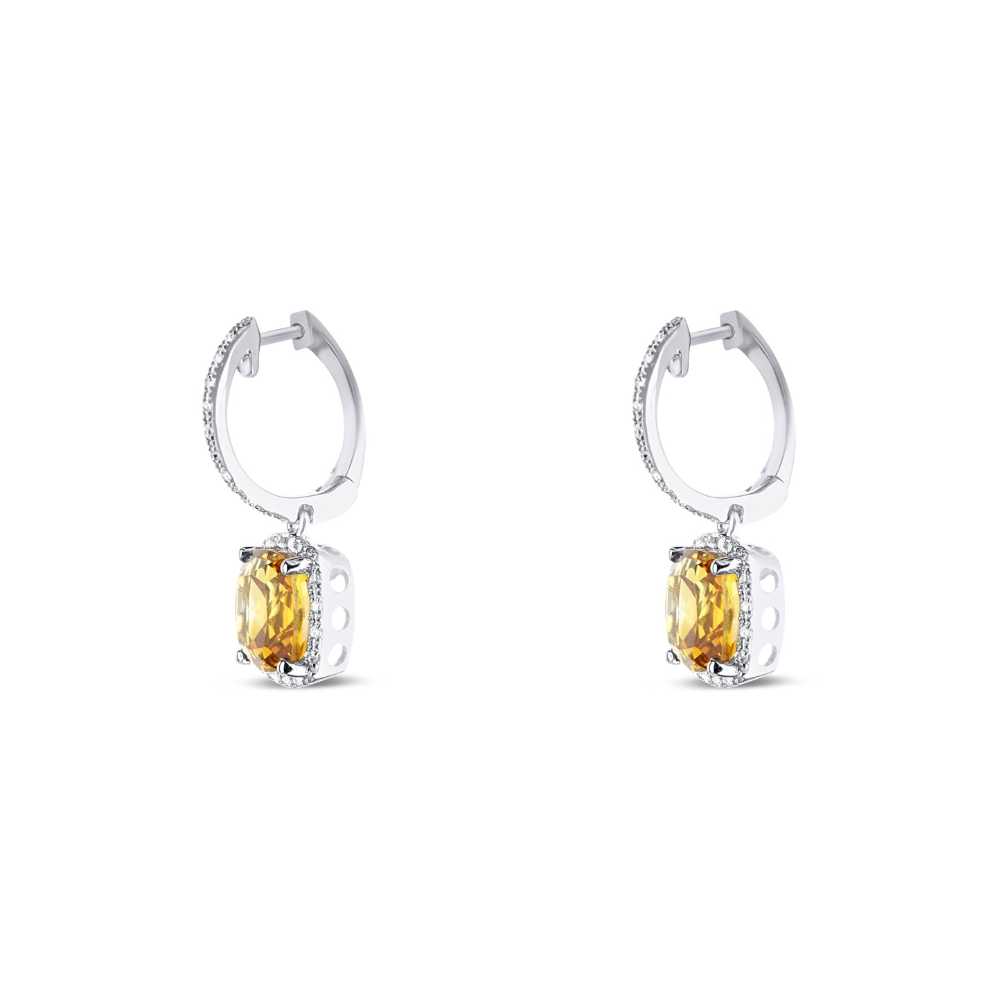 14K White Gold Citrine Diamond Drop Earrings