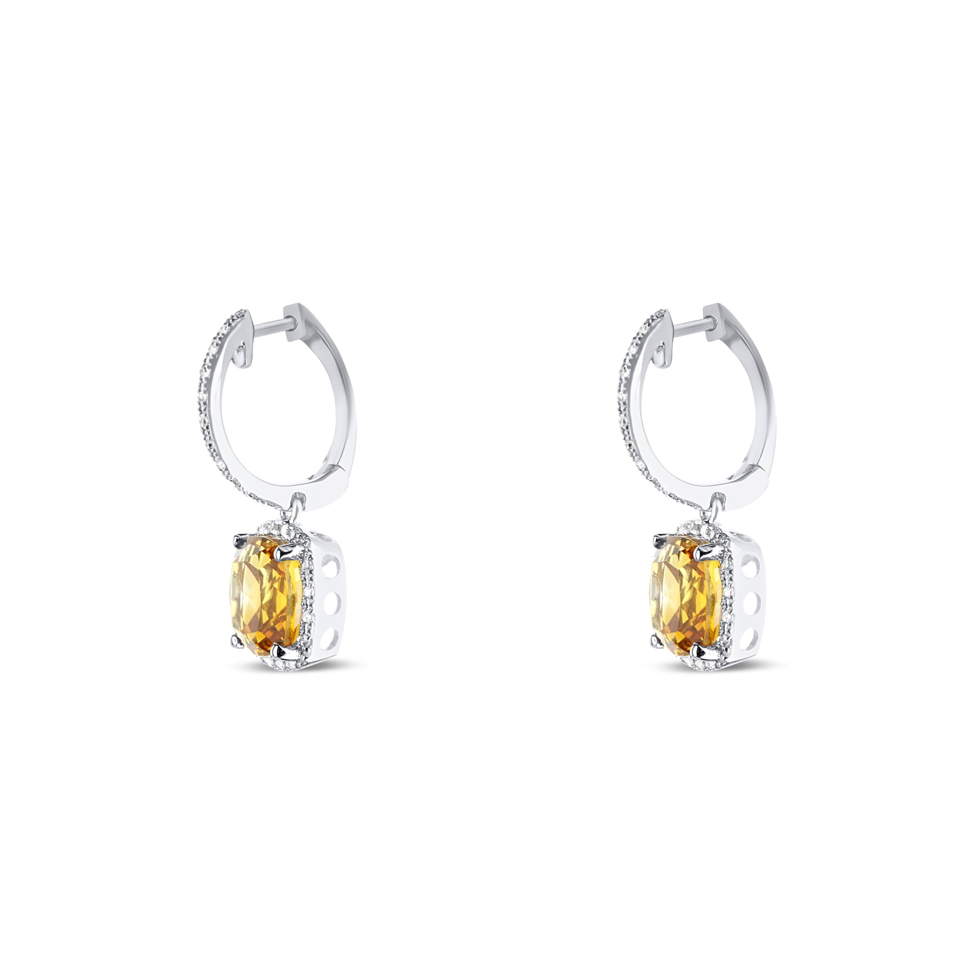 14K White Gold Citrine Diamond Drop Earrings