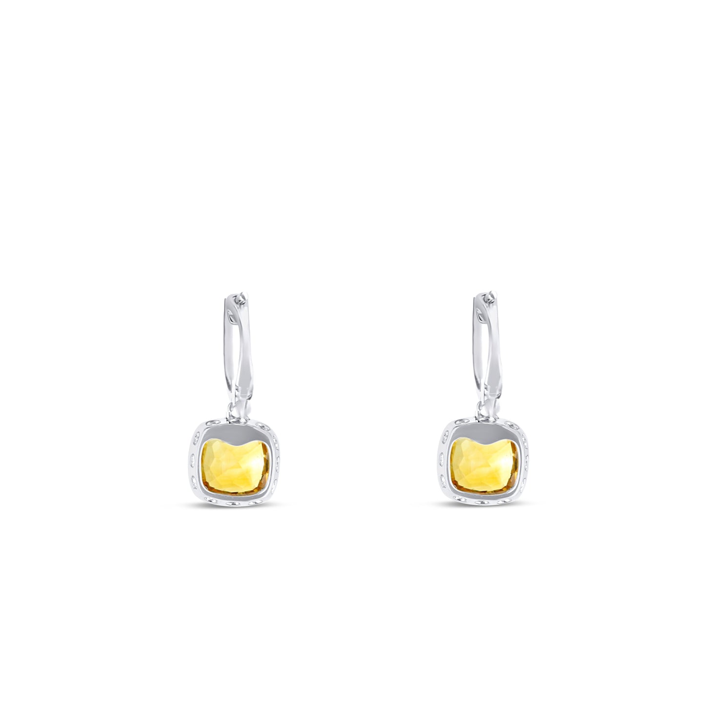 14K White Gold Citrine Diamond Drop Earrings