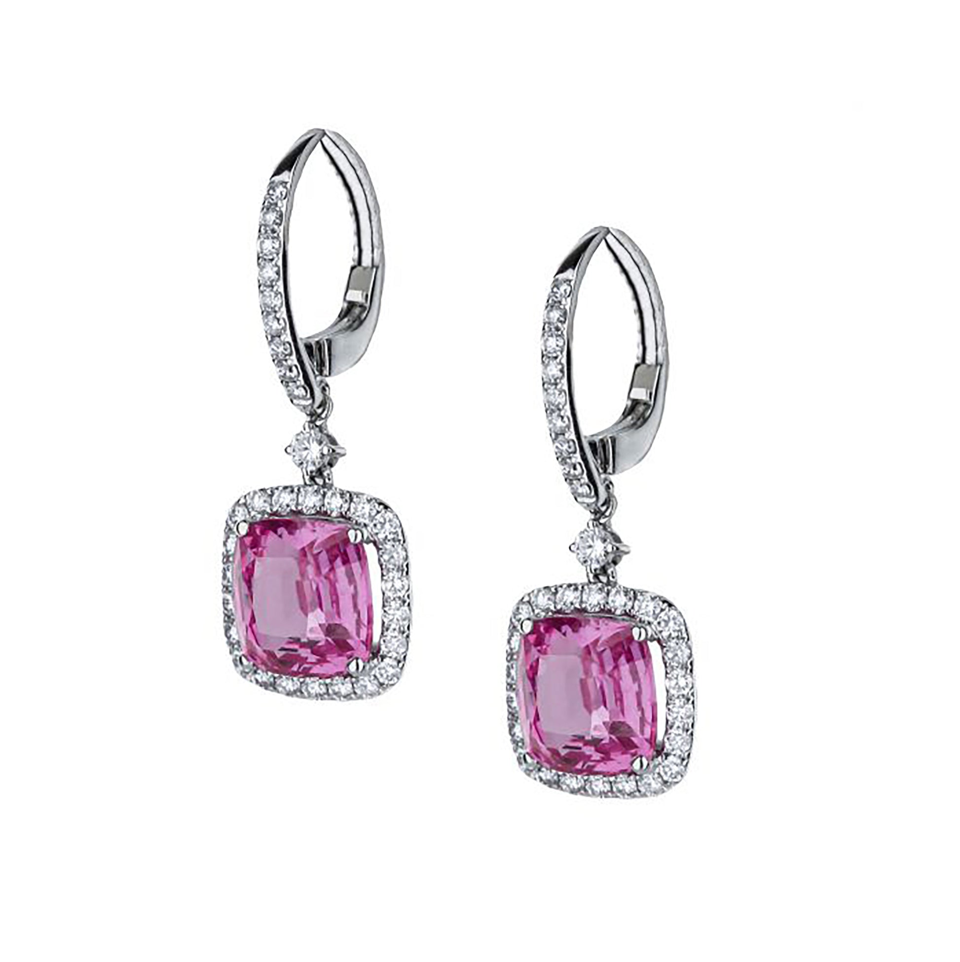 18K White Gold Pink Sapphire Diamond Drop Earrings