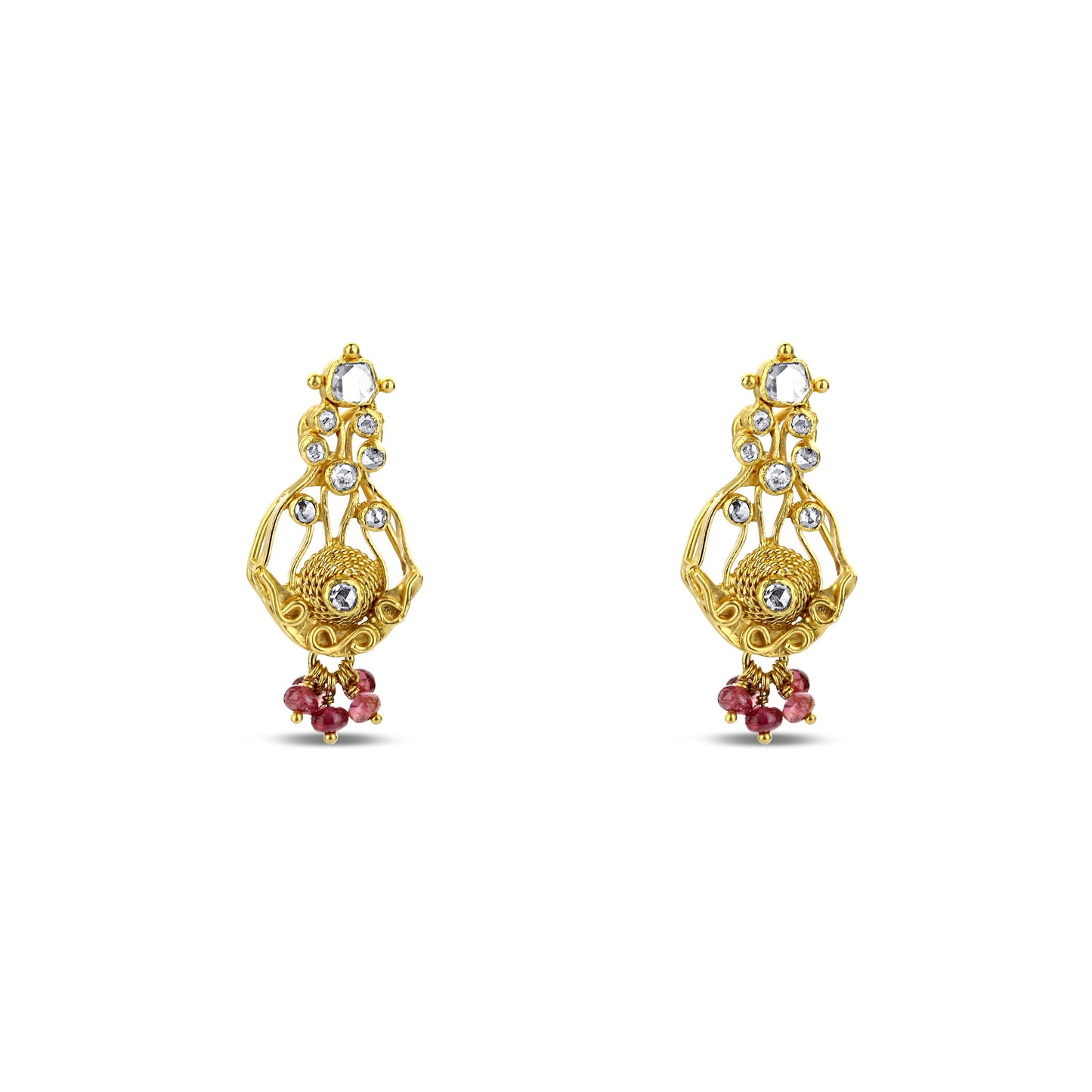 22K Gold Indian Inspired Diamond Earrings