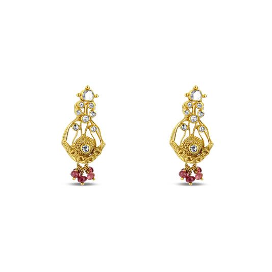 22K Gold Indian Inspired Diamond Earrings