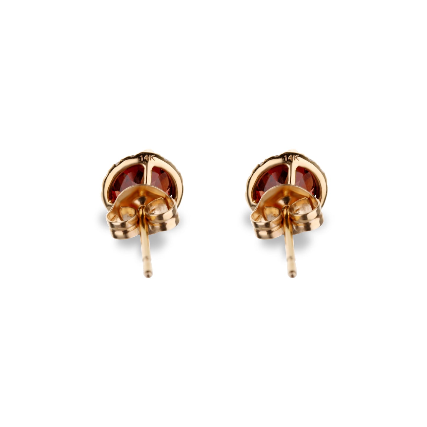 14K Rose Gold 2 Garnet Stone Studs With Diamond Halo Ring